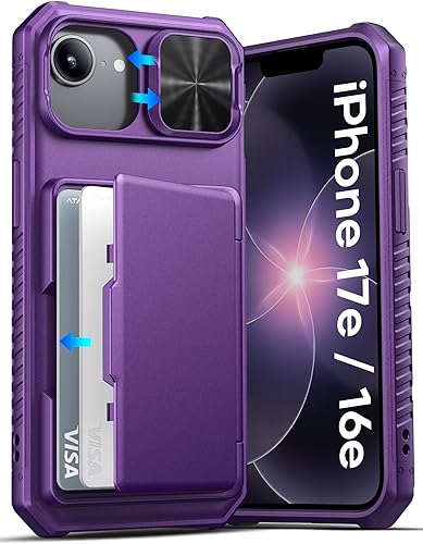 Miniatura 39 de ATATOO Funda para iPhone 17, tarjetero integrado (almacena 3-5 tarjetas) y funda para cámara deslizante y bloqueo RFID, protección de grado militar