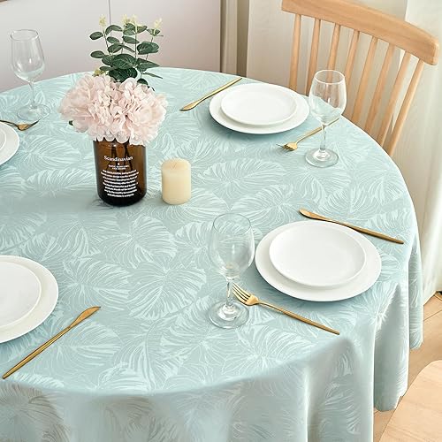 Miniatura 191 de Mantel Redondo Dorado Mantel de Mesa con Patrón de Hojas Borde Festoneado Sedoso Suave Impermeable Lavable 50 Pulgadas Cubierta de Mesa de Tela