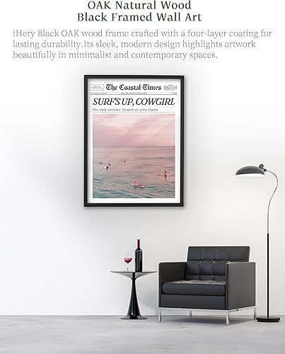 Miniatura 4 de iHery Arte de pared enmarcado de madera de roble negro natural de alta calidad, 16 x 20 pulgadas, diseño de vaquera costera de surf, decoración de