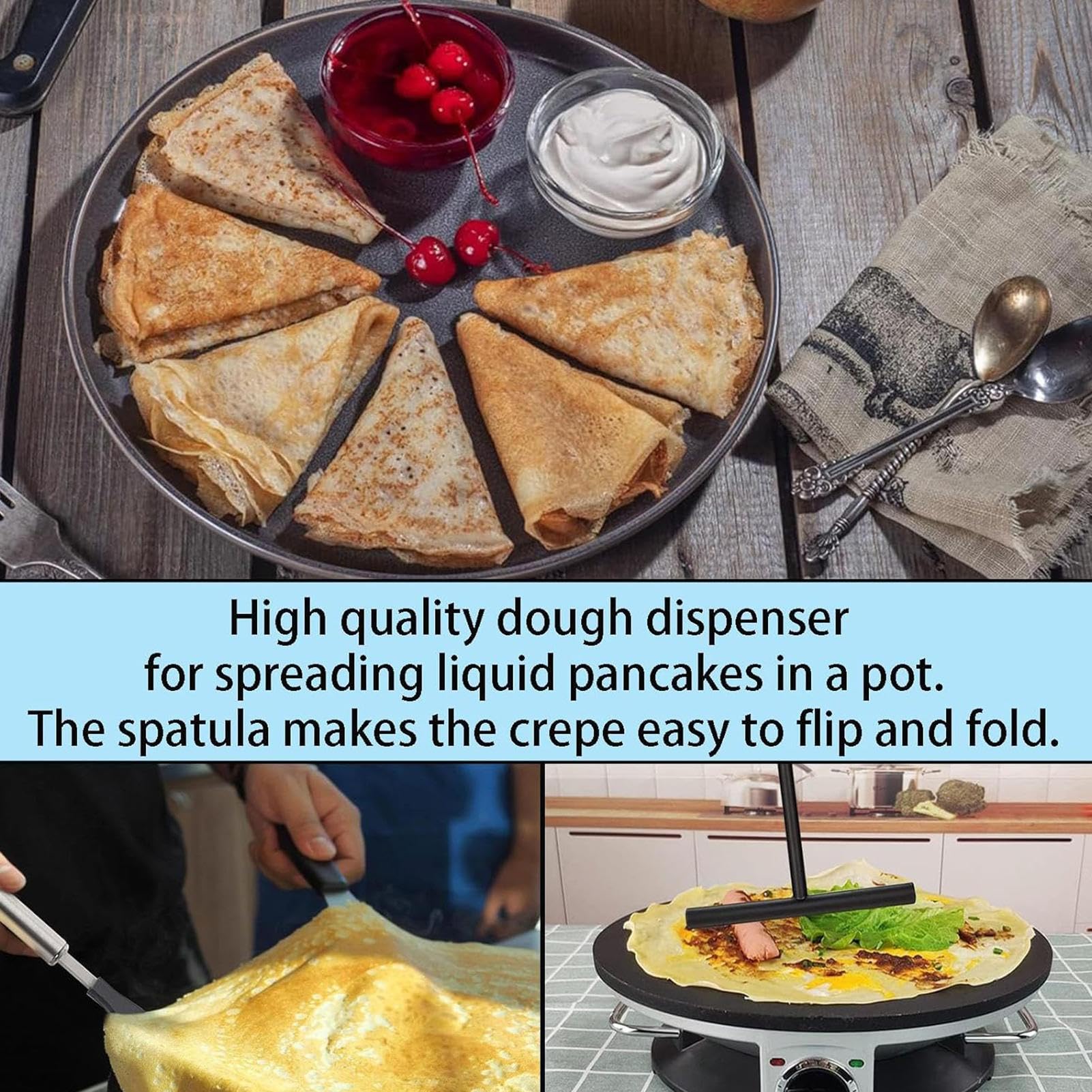 Spatule Crepe Inox Spatule à Crêpes En Acier Inoxydable Forme T - Répartiteur Pâte Antiadhésif - Accessoire Cuisine Crepe Party