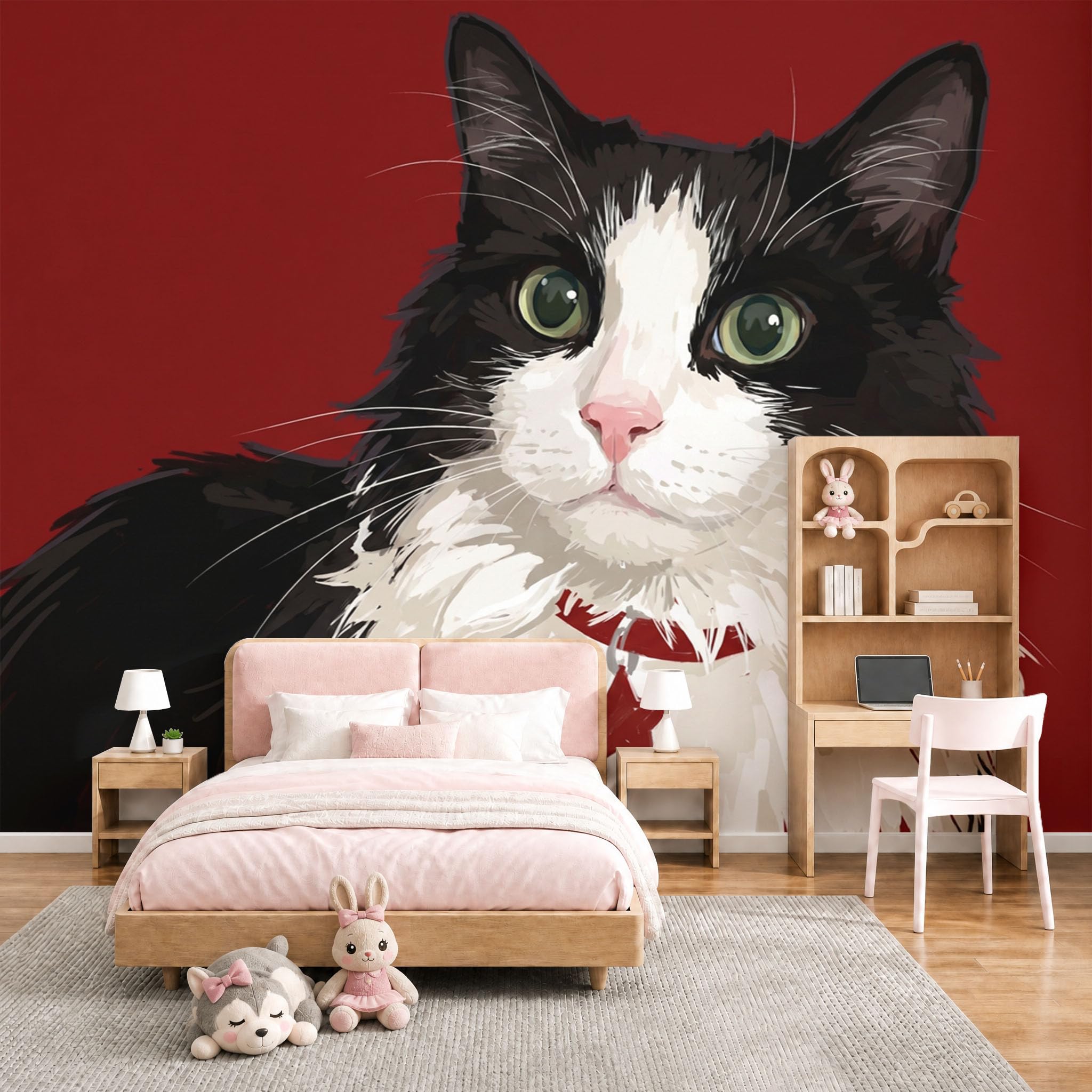 Tissu en soie murale motif chat tuxedo rétro décoration haut de gamme
