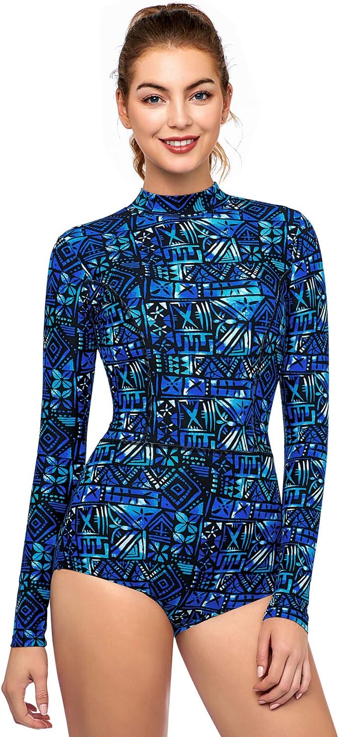 AXESEA Womens Rash Guard UPF 50+ Long Sleeve Swim Shirt One Piece Bathing Suit Swimsuit