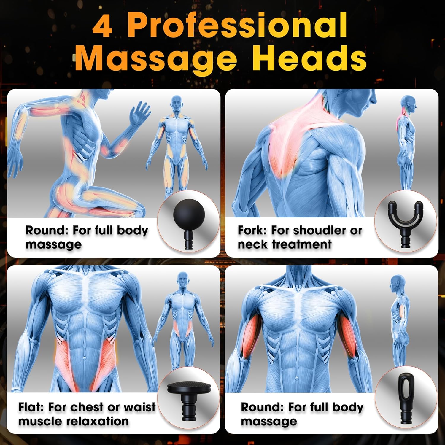 Massage Gun with Upgraded Extension Handle, Back Massager for Pain Relief, Massage Gun Deep Tissue with 4 Massage Heads, Handheld Massager for Neck Shoulders Waist Arm Legs, Black - Image 4