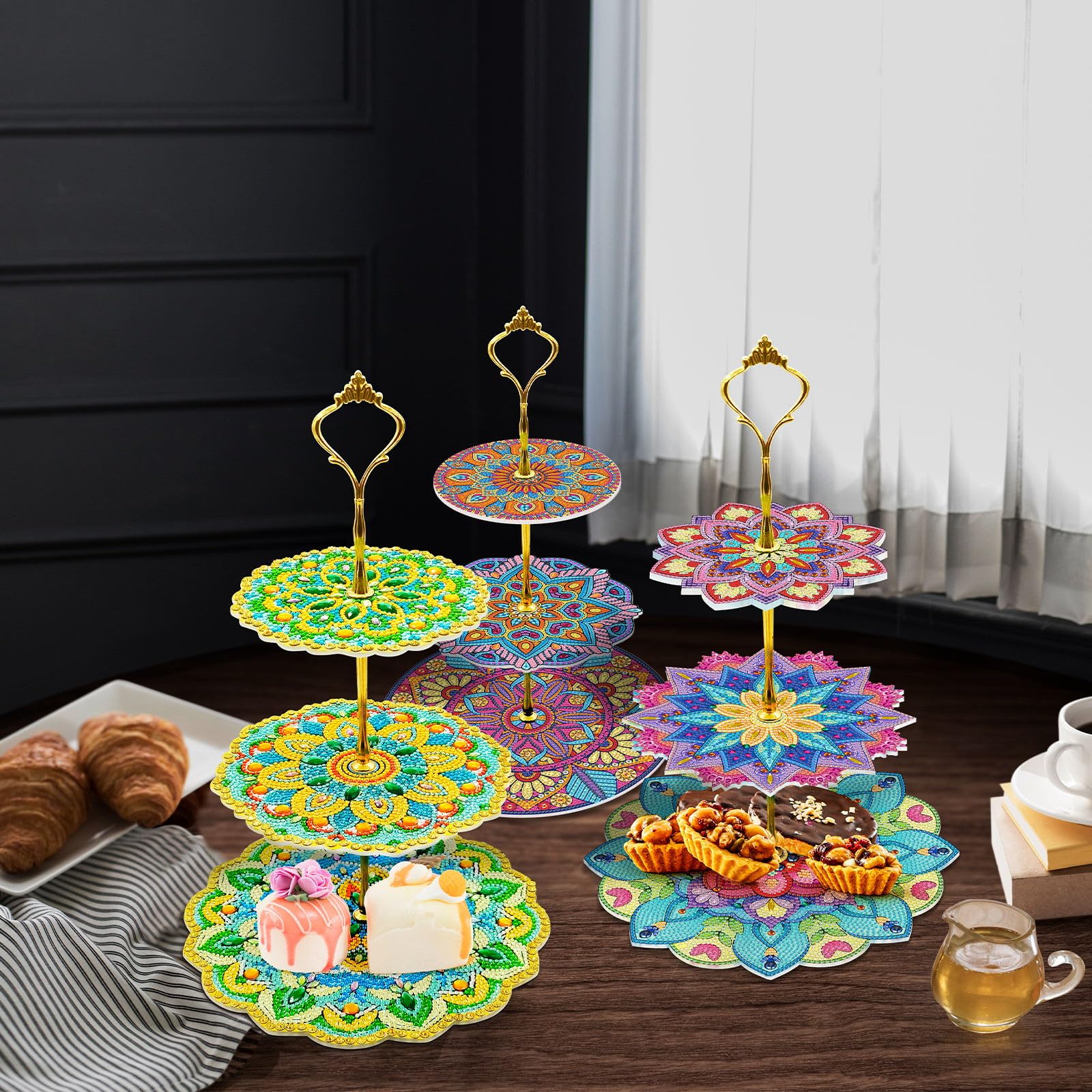 ATDMS Mandala 3 Tier Diamond Painting Cupcake Stand DIY Diamond Painting kits for Adults Diamond Painting Dessert Stand for Afternoon Tea Party Wedding Birthday