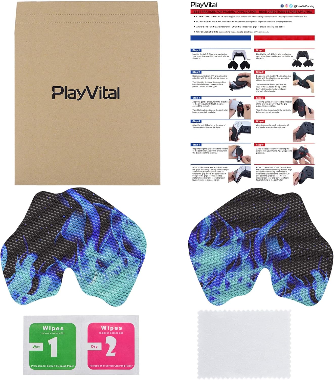 eXtremeRate PlayVital Anti-Skid Sweat-Absorbent Controller Grip for ps5 Controller, Professional Textured Soft Rubber Pads Handle Grips for ps5 Controller - Blue Flame - Image 2