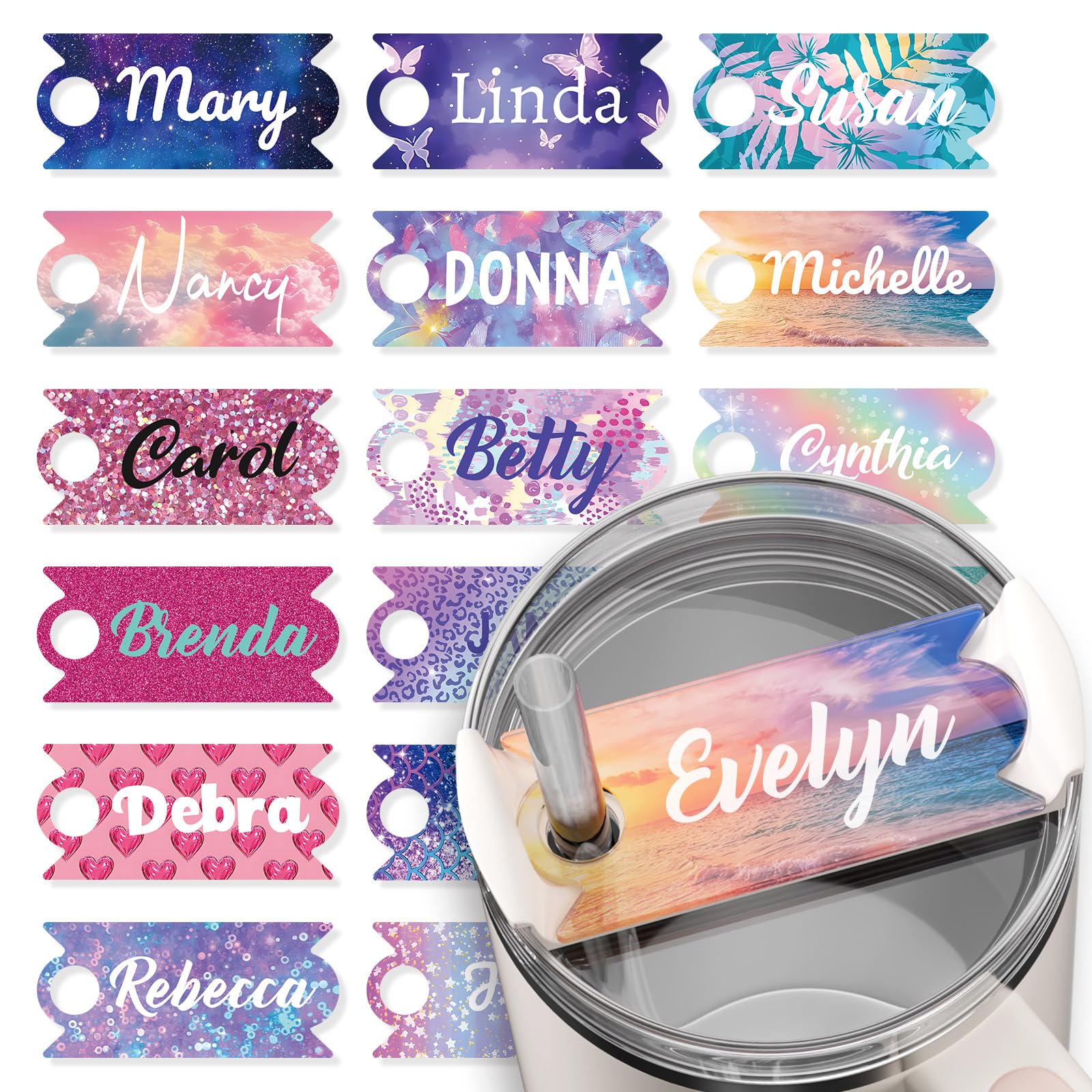 iDIY Personalised Stanl-y Cup Accessories - Stanl-y Cup Personalised Name Plate 20oz and 30oz for Daughters, Granddaughters, Nieces, and Girls (Colorful, 20oz/30oz)