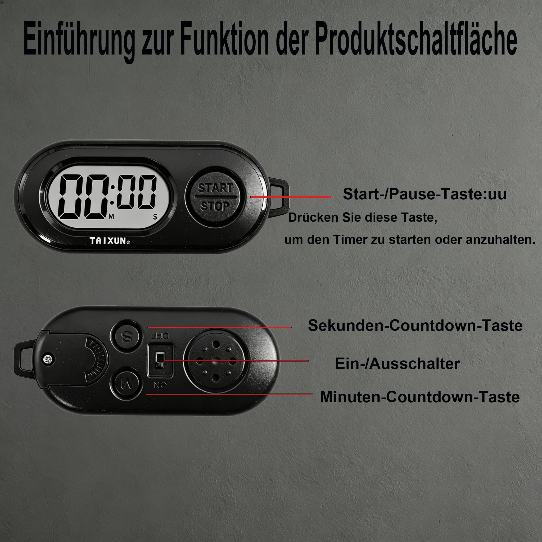 Mini Countdown Time Timer - Klingeltonversion Timer Kinder mit Schlüsselanhänger, Eieruhr Digital, Küchenuhr, Sportliche Stop Watch Schlüsselanhänger, Digitale Zeitschaltuhr für Kochen,Studieren,Übung