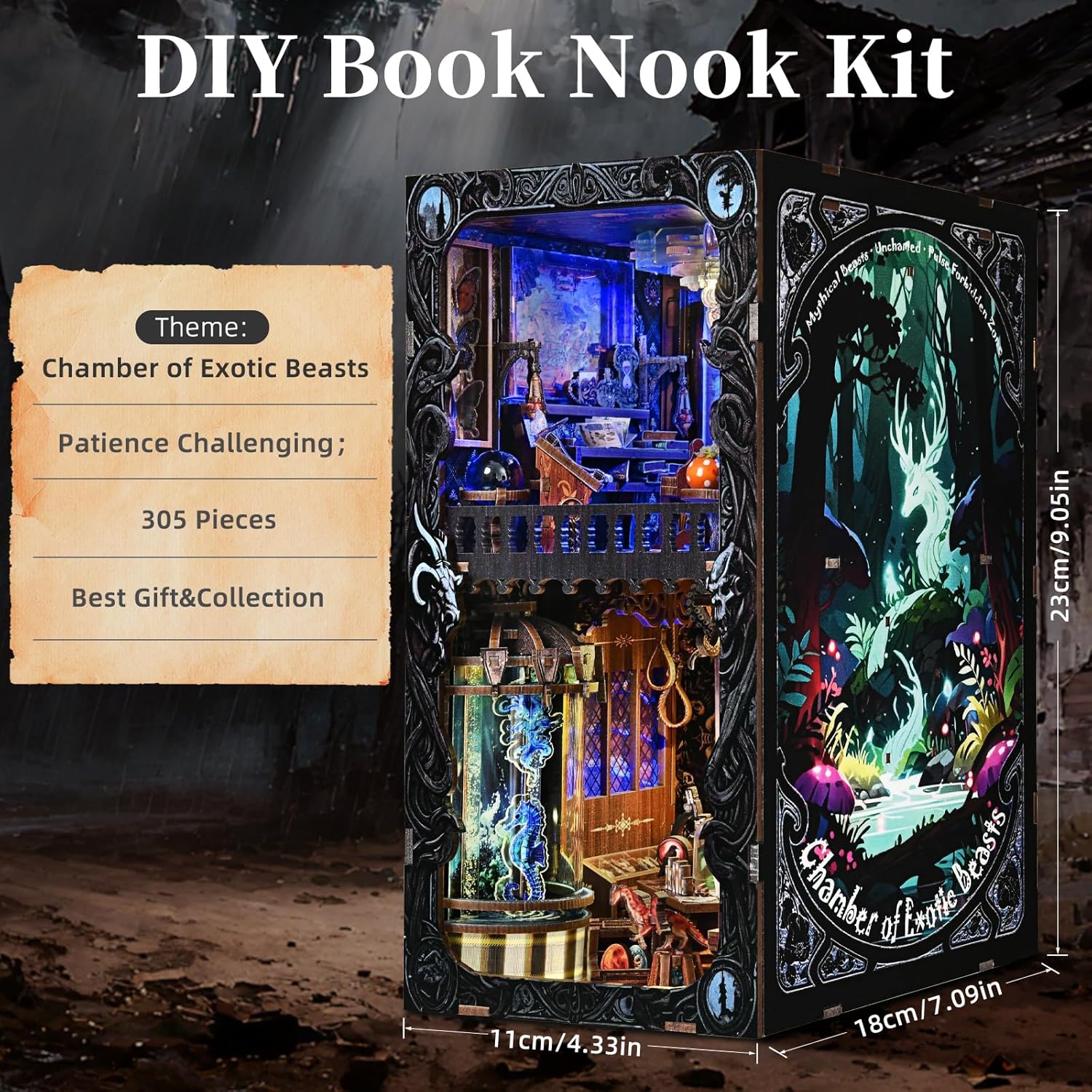 Book Nook Kit - DIY Miniature House Dollhouse Kit 3D Puzzles for Adults, Gifts for Family and Friends Bookshelf Decor Tiny House Model Build with Dust Cover