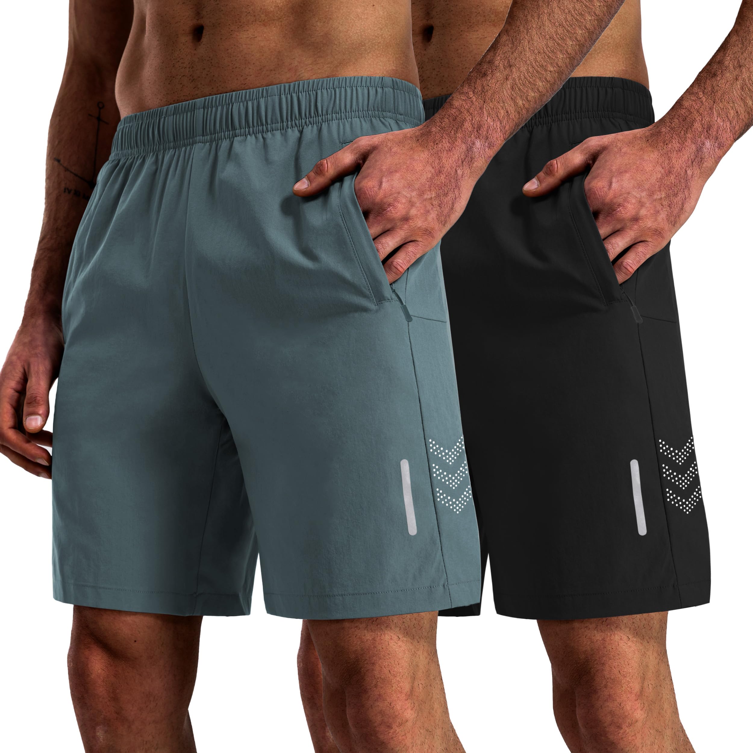 Hioutdoor 2er Pack Sporthose Herren mit Reißverschlusstasche Kurze Hosen Sommer Shorts Schnelltrocknend Laufhose Sport Hose Gym Training Basketball Laufshorts Jogginghose Fitnesshose