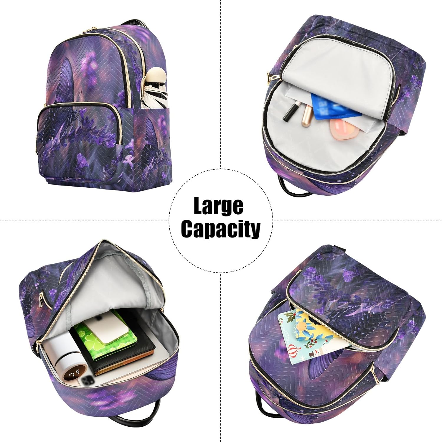 SUABO Butterfly Purple Flower5 Backpack Purse Ladies Rucksack Travel Shoulder Bag Casual Daily Backpack - Image 5