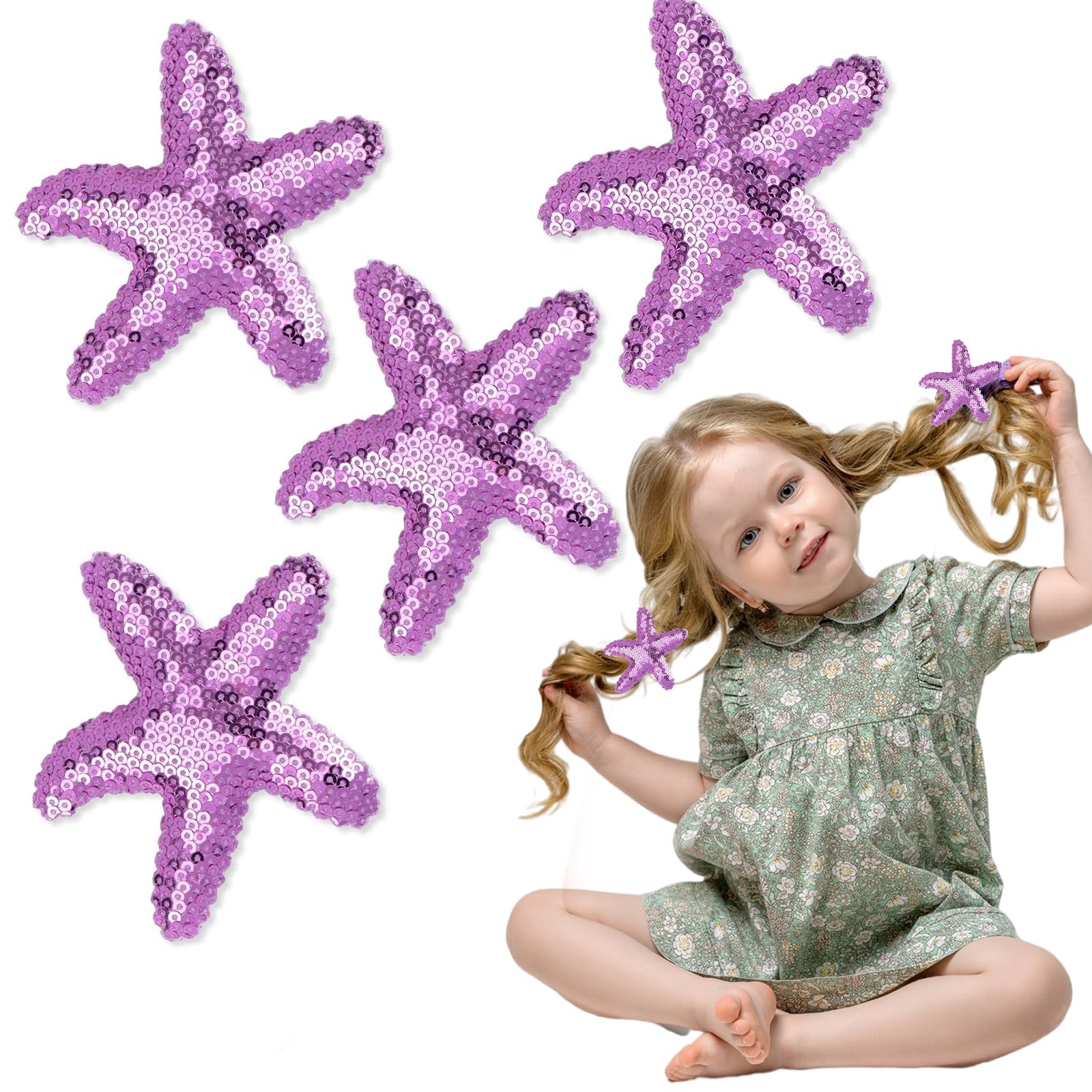 4 Seestern-Haarspangen Mit Pailletten - Glitzernde Haar-Krokodilklemmen In Lila Für Frauen & Mädchen