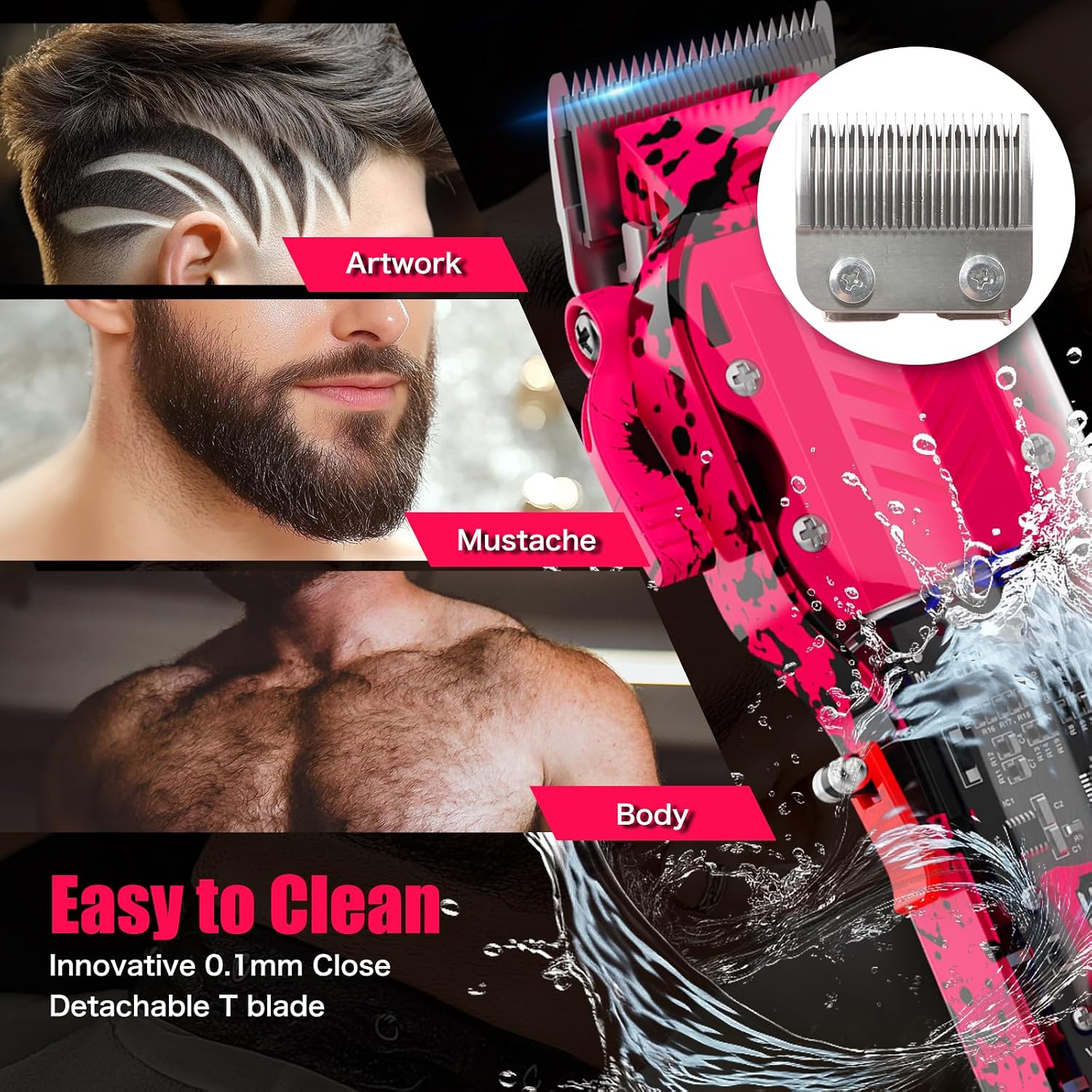 Professional Hair Clippers for Woman, Cordless Barber kit for Hair Cutting & Grooming, Hair Clippers Set for Barber Haircut with LED Display 8 Fade Taper Combs(Pink)