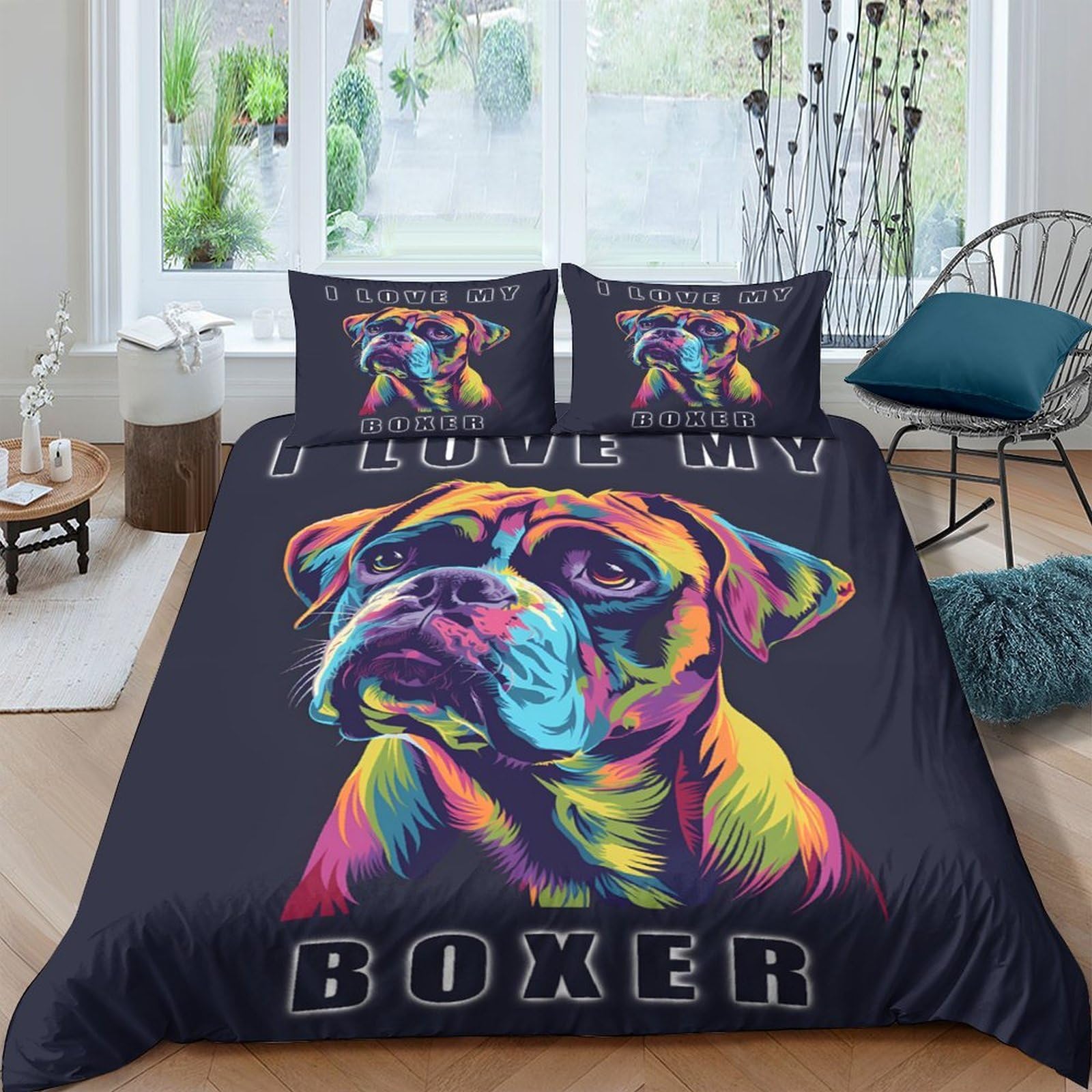 Ctjqhvkz Style-4 3D Printed Colorful Boxer Dog Fitted Sheet Microfiber Soft Anti-Slip Bed Sheet For Bedroom Dorm Guest Room Decor Mattress Protection Single（135X200cm）