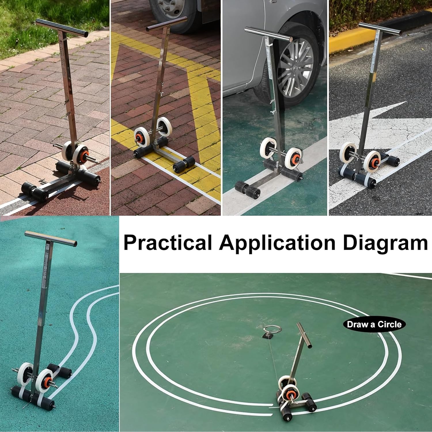 Floor Tape Applicator Parking Lot Striping Machine Paint Tape Applicator Basketball Court Stencil Kit for Concrete(Black)