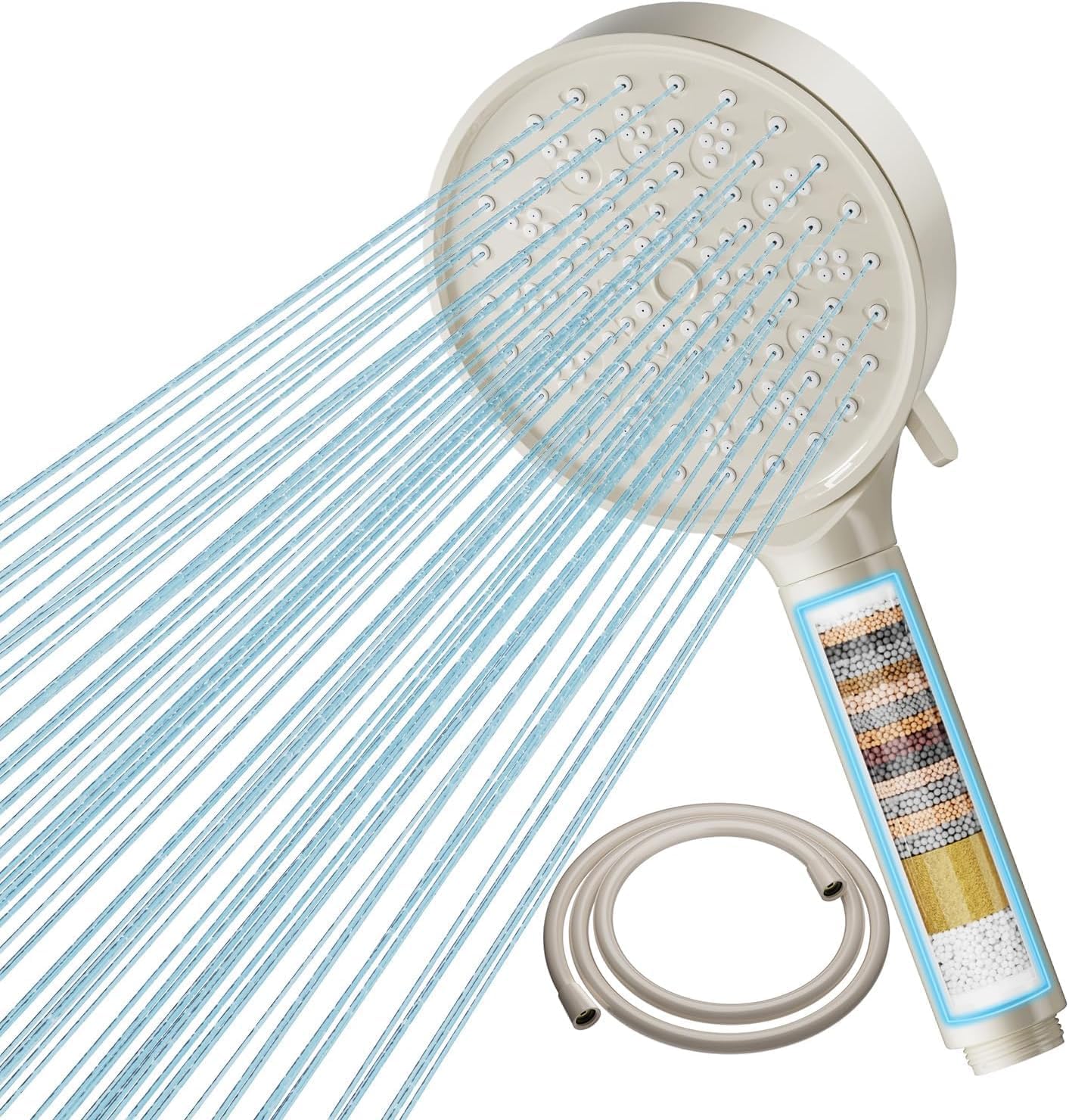 Cobbe Khaki Hard Water Filter Shower Head And Hose With 20 Stage Filter, 6 Spray Jet Modes High Pressure Bathroom Shower Head, Large Powerful Handheld Showerhead For Residual Chlorine Remove,