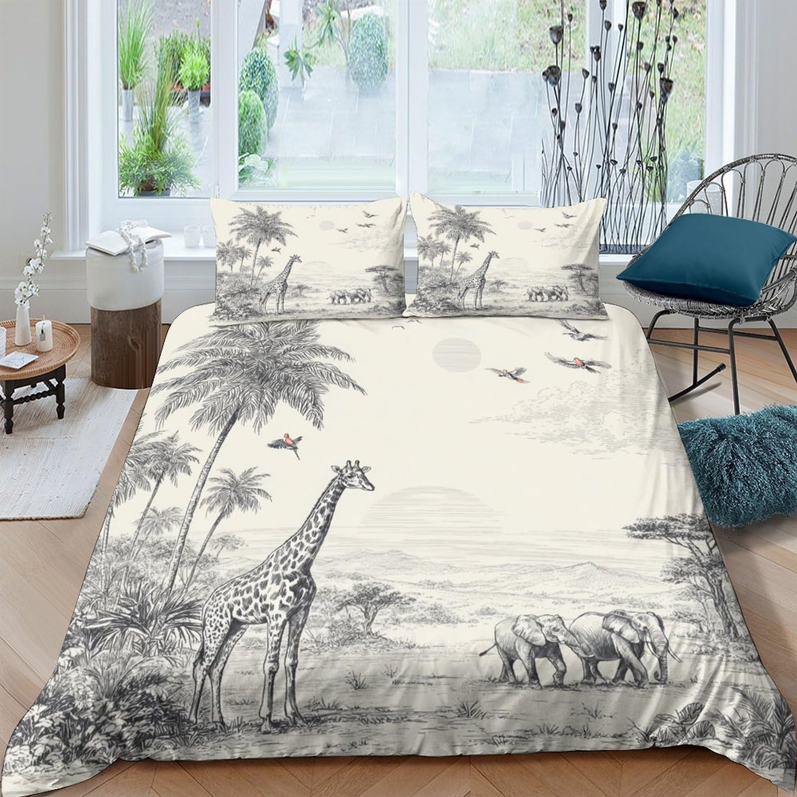 Ctjqhvkz Style-6 3D Printed Safari Giraffe Fitted Sheet Microfiber Soft Palm Tree Mattress Cover For Bedroom Dorm Mattress Protection Decor Single（135X200cm）