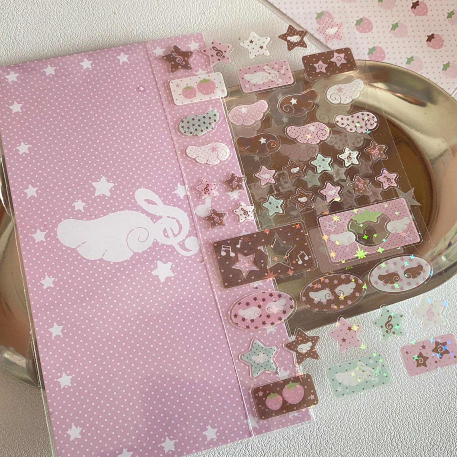RBRMHM Glittering Music Note Strawberry Star Adhesive Decorative for Scrapbooking Journal Phone Case