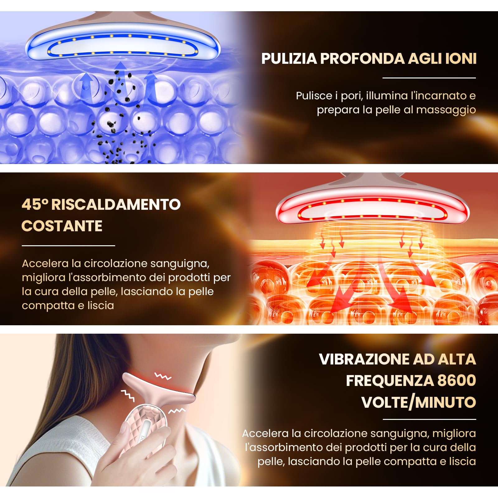 Massaggiatore Viso Lifting Antirughe Elettrico, DOCOCO Doppio EMS Dispositivo di Bellezza Antirughe con 3 Modalità, 45℃ Terapia Lifting Viso, Massaggio Rassodante Viso e Collo