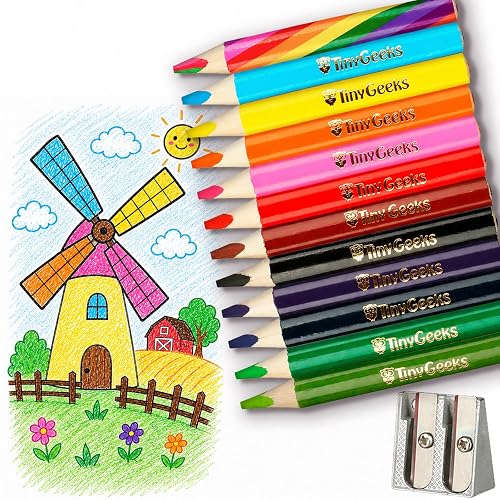 TinyGeeks Lápices Jumbo -12 lapiceros de colores anchos para niños - Incluye sacapuntas - Perfecto para preescolar e infantil + Recomendados por profesores y expertos