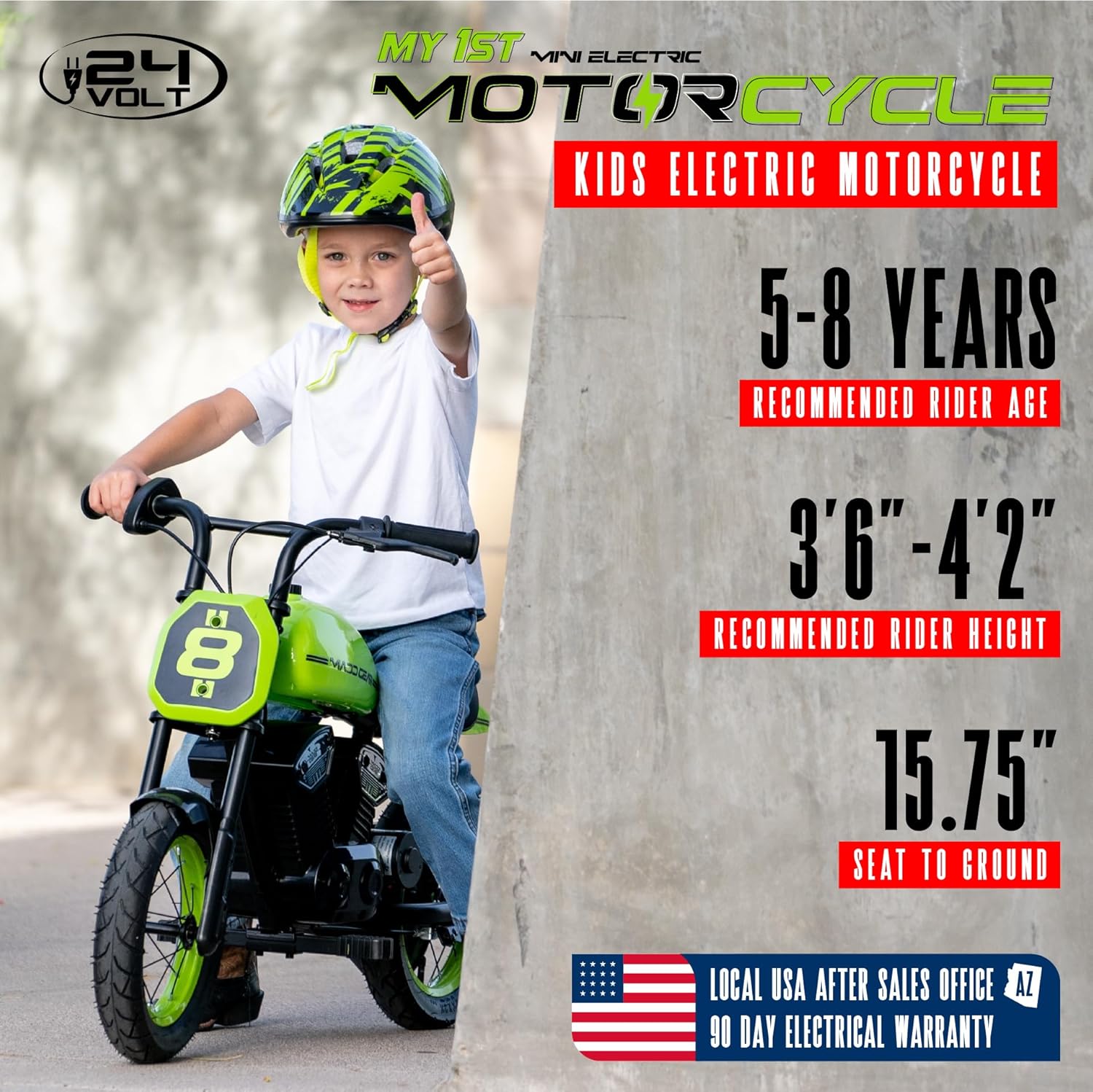 Madd Gear Electric Dirt Bike for Kids Ages 5–8 – 24V Dual Speed 10 MPH – 12" Pneumatic Tires – 7.5 Mile Range – 110 lbs Capacity – Lightweight Mini Off-Road Ride