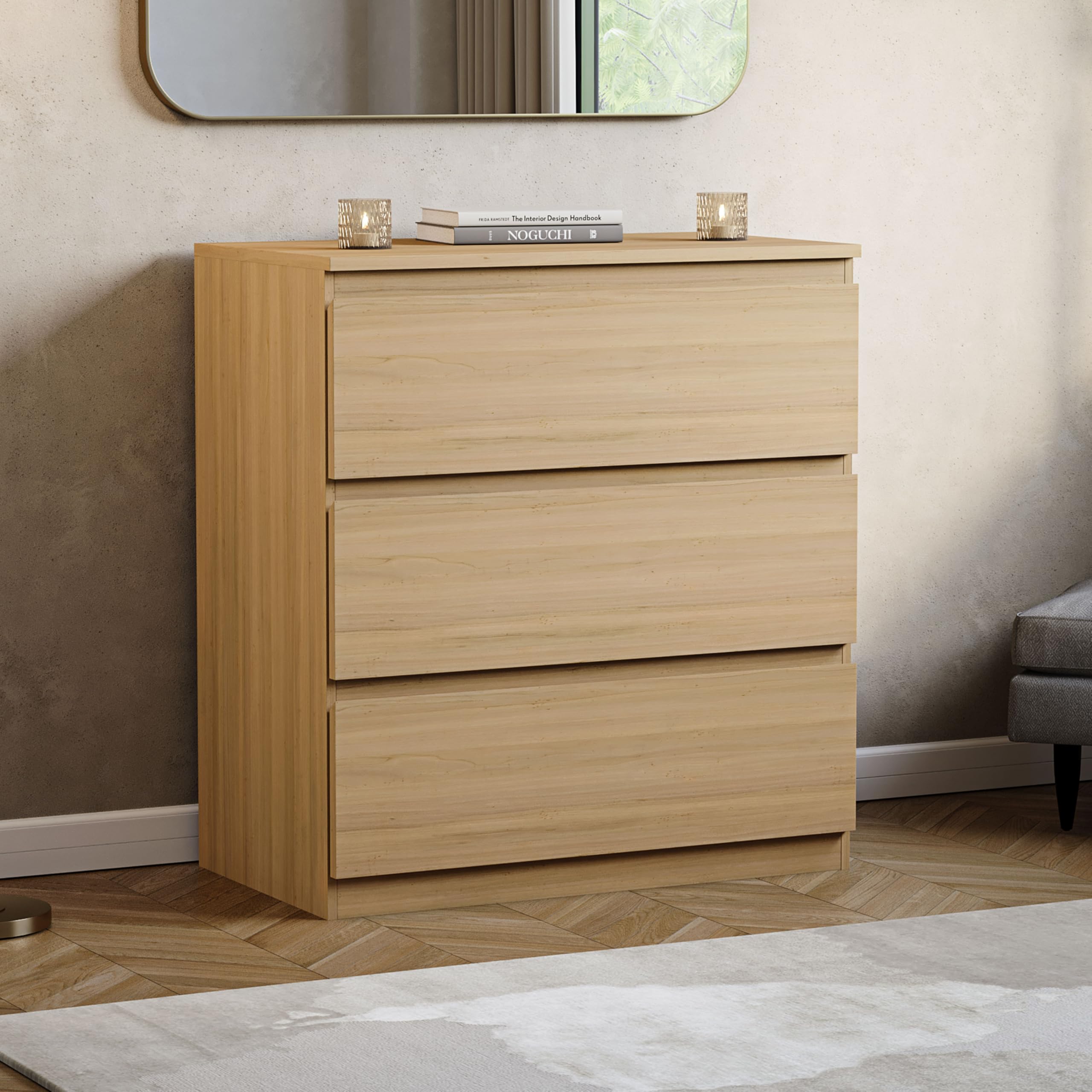 Vida Designs Denver 3 Drawer Chest of Drawers | Pine | Space-Saving Storage | 74H x 70W x 40D cm | Minimal | Smooth Metal Runner | Engineered Wood | Modern Bedroom Chest of Drawers Unit