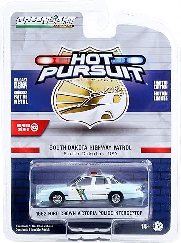 Toy Cars 1992 Crown Victoria Police Interceptor Azul Claro y Blanco Dakota del Sur Patrulla de Carreteras Hot Pursuit 164 Diecast Model Car por