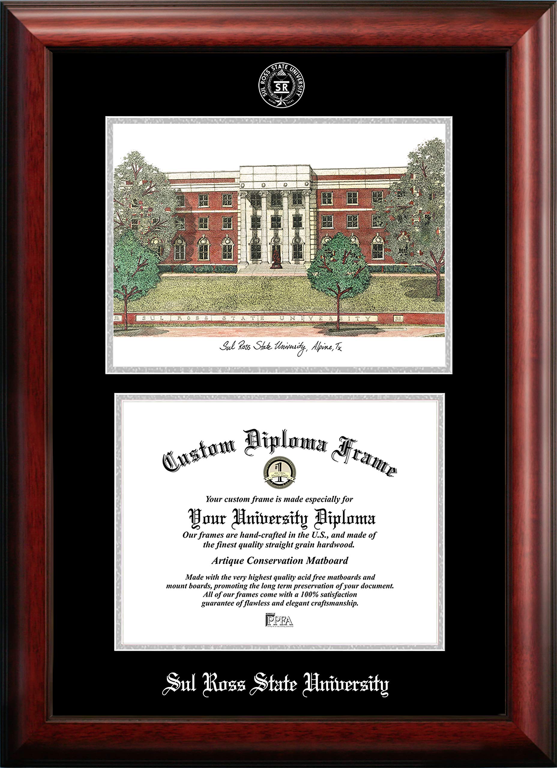 Campus Images NCAA Sul Ross Lobos Unisex Silver Medallion Frame Sul Ross State University 11w x 8.5h Silver Embossed Diploma Frame Lithograph, Brown, One Size