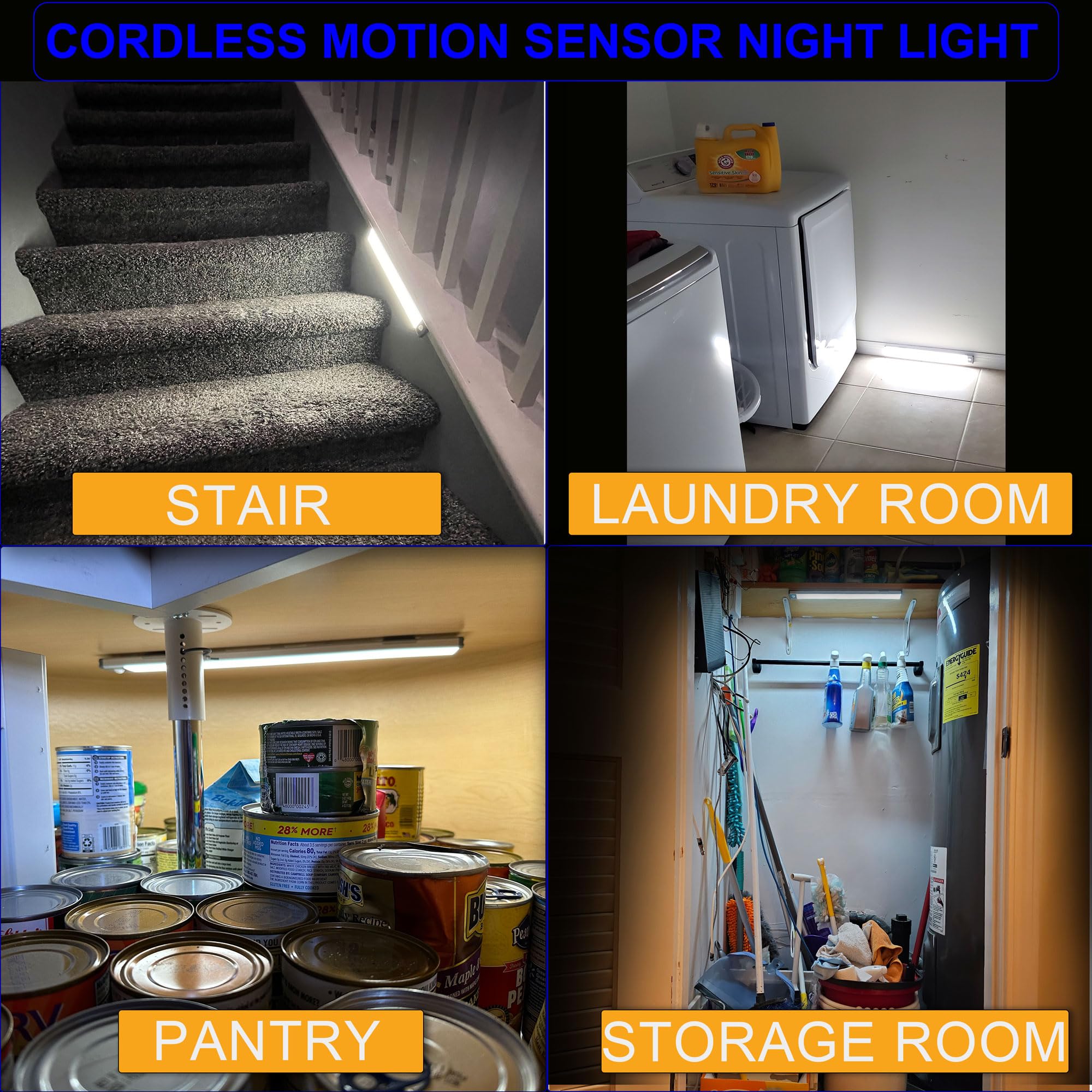 Ultra-Bright 70LED Motion Closet Lights 2000mAh Rechargeable Large Battery Powered Long Lasting Wardrobe Lighting. Cordless Sensor Lamp for Kitchen Under Cabinet, Counter, Pantry. 6000k Cool White