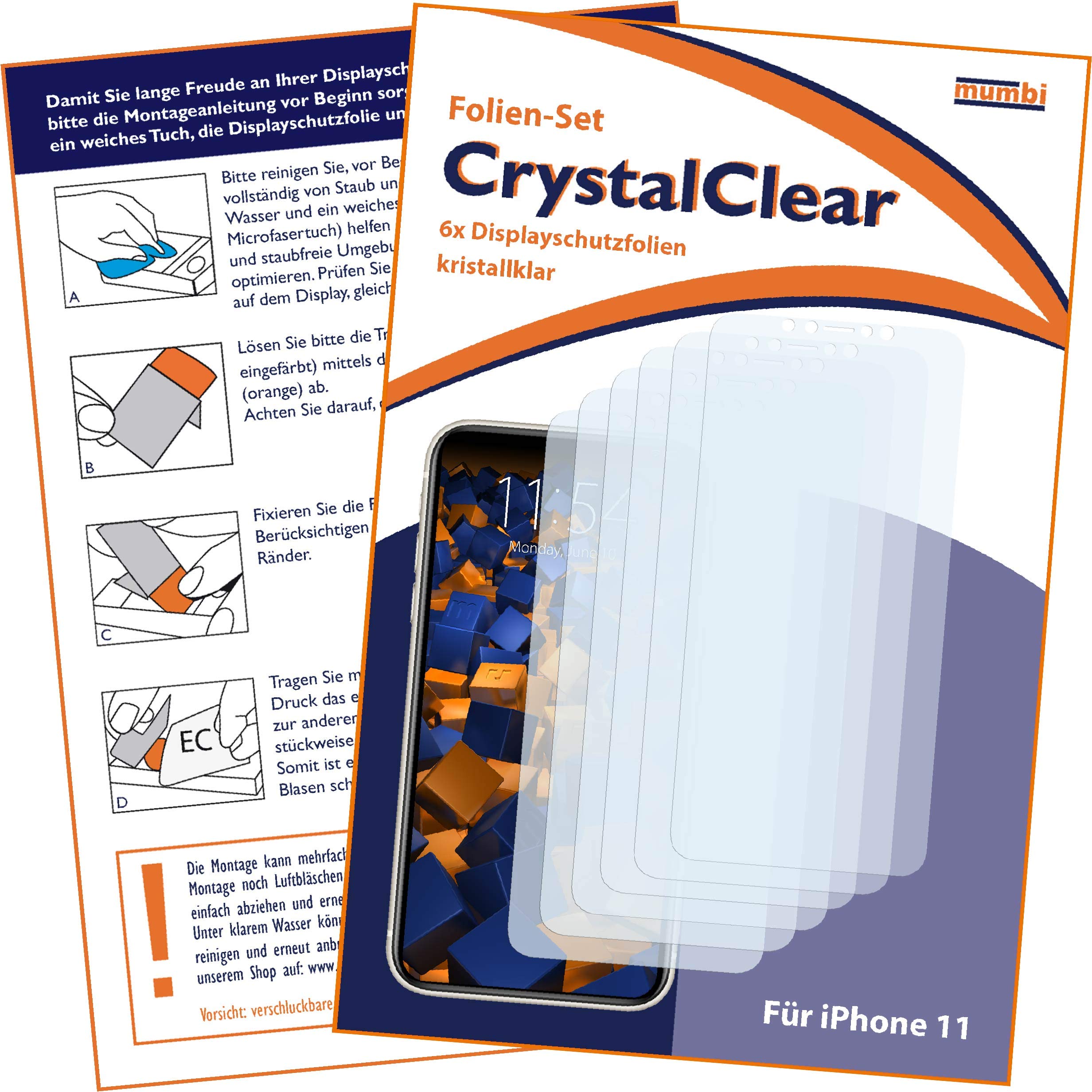mumbi Screen Protector Compatible with iPhone 11 Clear Screen Protector (6x), transparent - Image 2