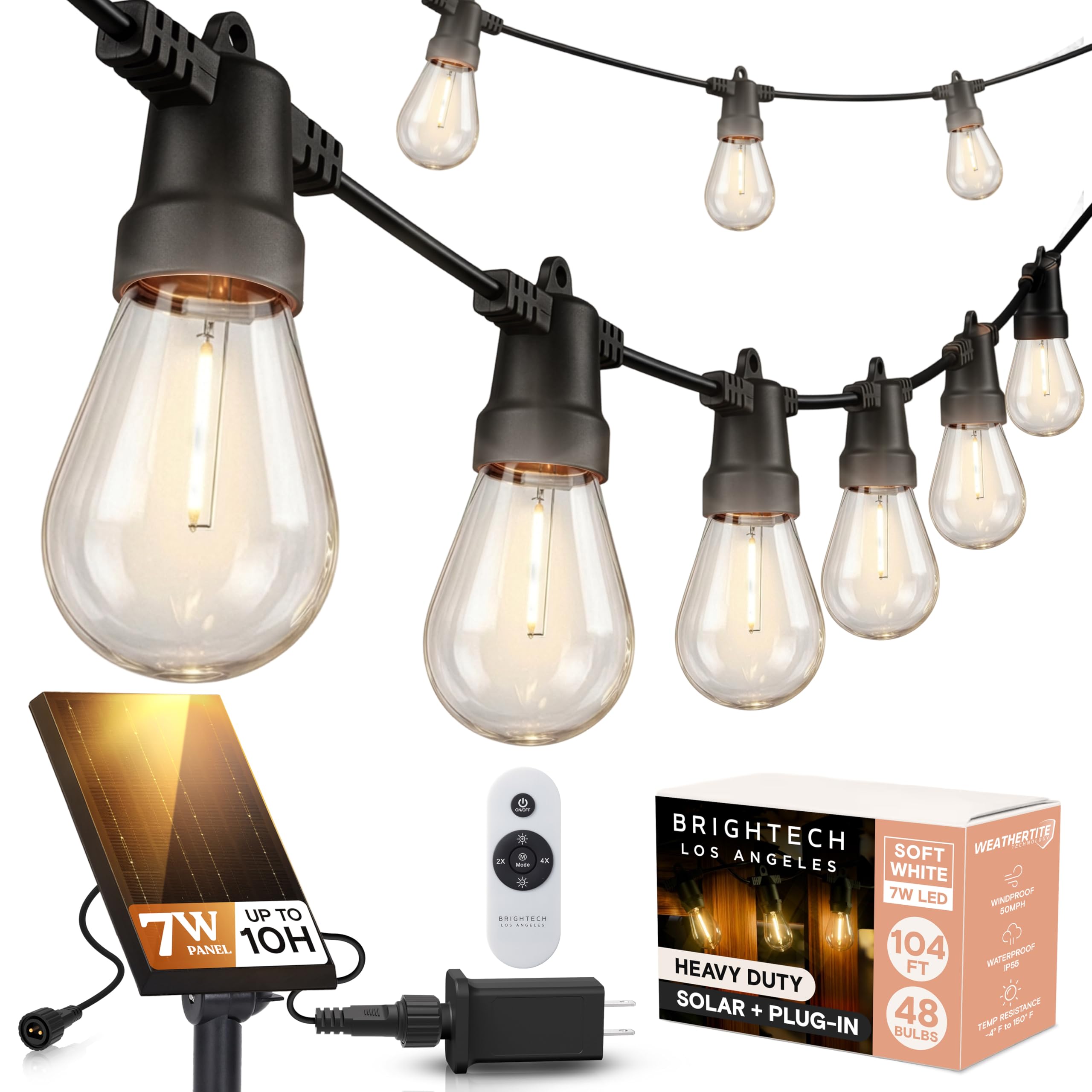 Brightech Ambience Hybrid Outdoor String Lights - Dual Plug and