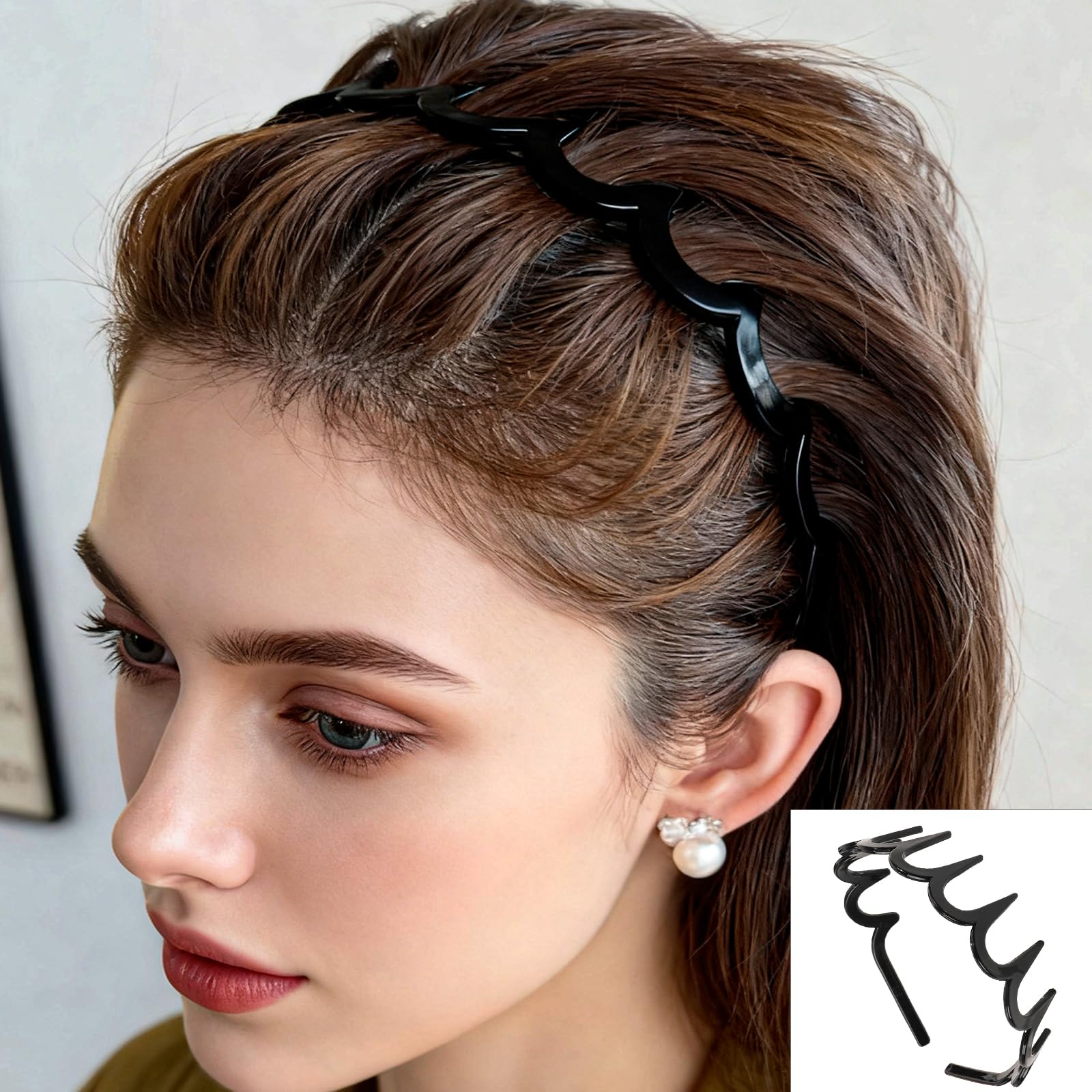 6 fasce per capelli con denti antiscivolo, pettine, alla moda, in plastica, accessori per capelli, per donne, uomini, adolescenti, ragazze, nero brillante