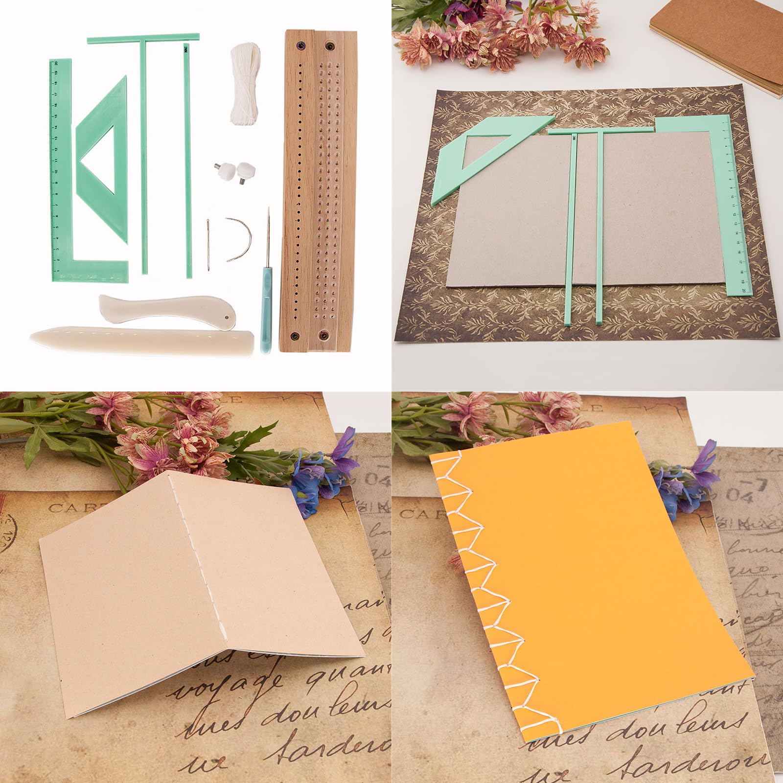 Ensemble de règles de reliure pour reliure de livres, outil de scrapbooking avec outil de reliure, poinçons, aiguille à coudre et fil