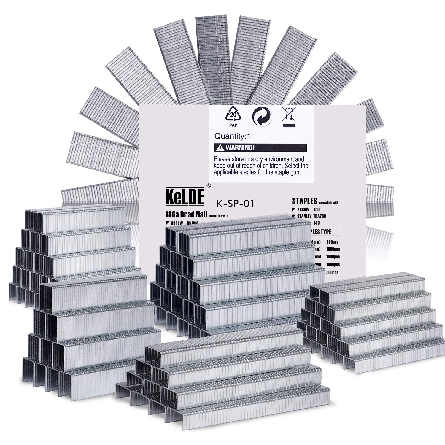 KeLDE 5000Pack Heavy Duty T50 Staples and Brad Nails Kit