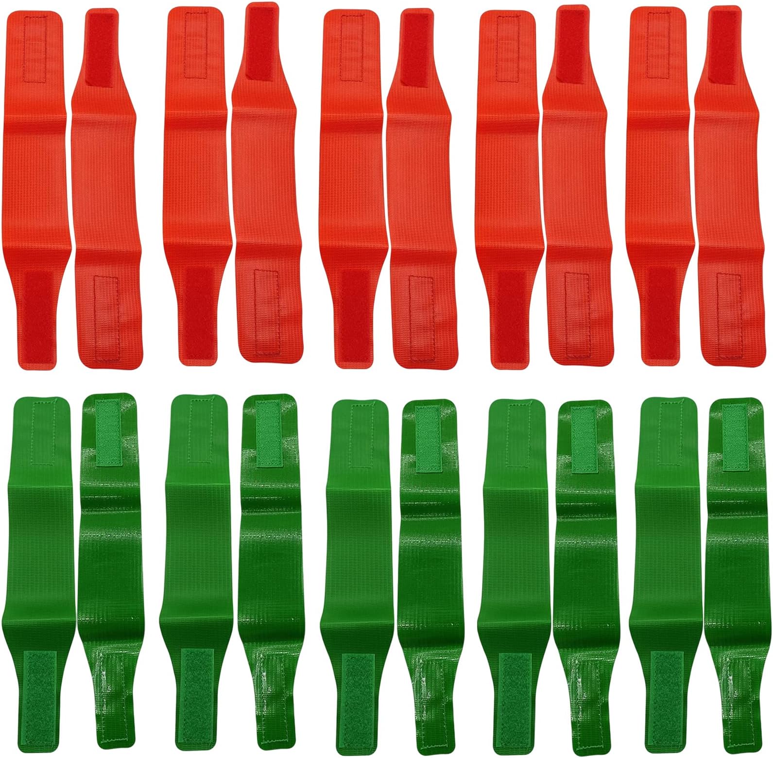 10 Pairs Wrestling Ankle Bands, Red and Green Wrestling Tournament Bands, 13" x 2.4" Soft Vinyl Hook Loop Scoring Bands for Wrestlers Coach Referee