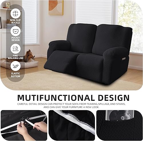 Miniatura 4 de Genina Fundas para sofá biplaza reclinable, fundas elásticas para sofá reclinable de 2 plazas, fundas protectoras de muebles para mascotas y niños