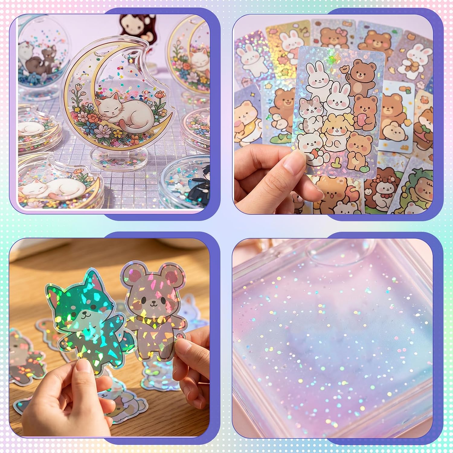 100 Sheets Holographic Sticker Paper A4 8.3x11in Clear Vinyl Self Adhesive