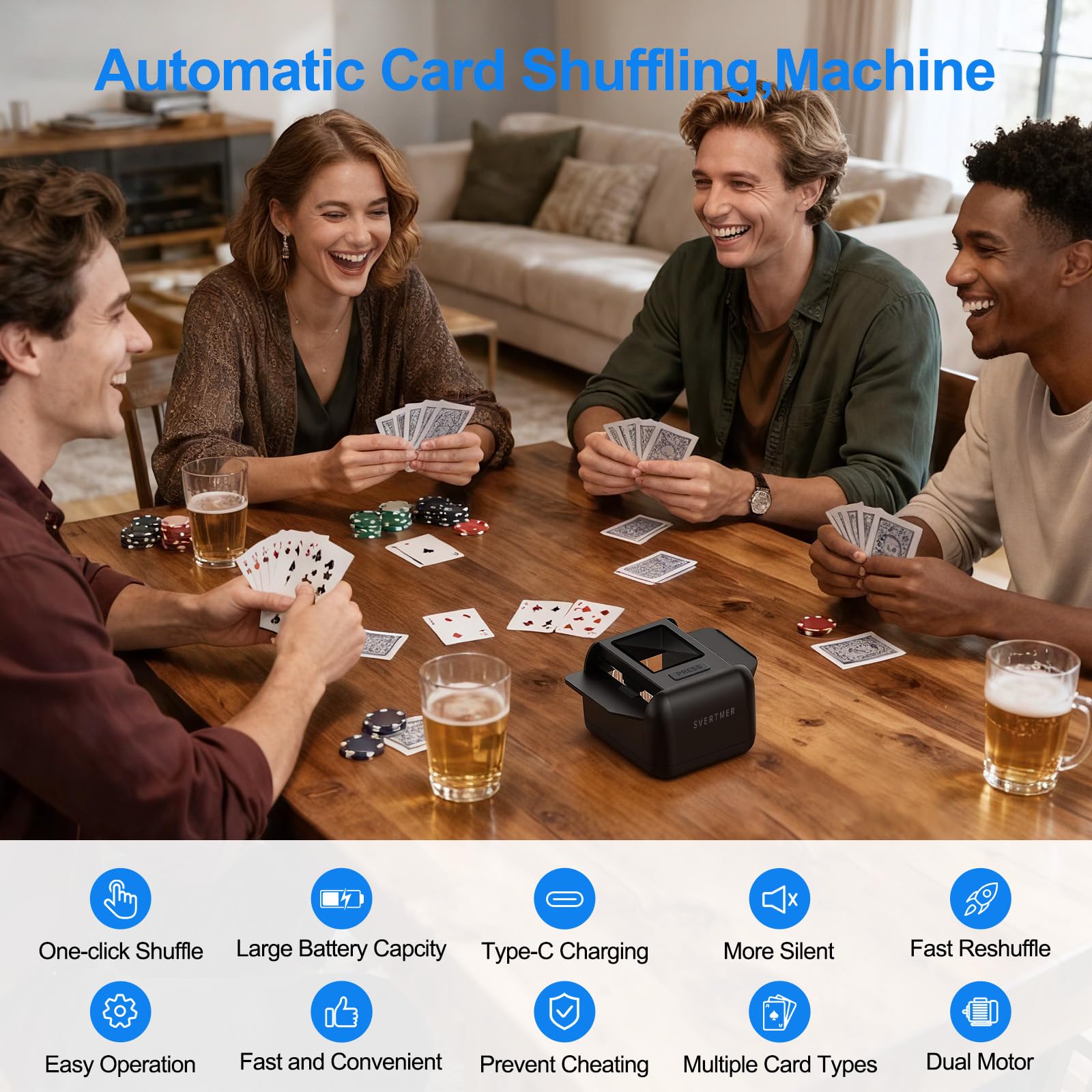Automatic Card Shuffler|1-2 Deck Electric Card Shuffle Machine|Portable Rechargeable Batteries|for of Poker,Blackjack,UNO,Skip-BO,Phase 10 More Playing Shuffler for Home Game,Travel,Black