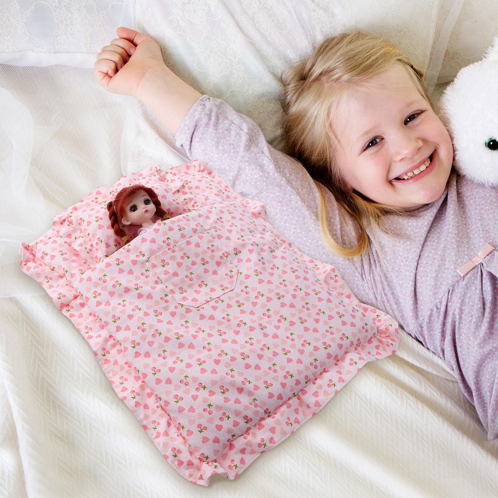 JOINPAYA Baby Strawberry Sleeping Bag Doll Bedding Soft Miniature Dollhouse Accessory Cozy 15.24 Inch Sleeping Bag for 9-11 Inch Dolls Bedroom Decor - Image 3