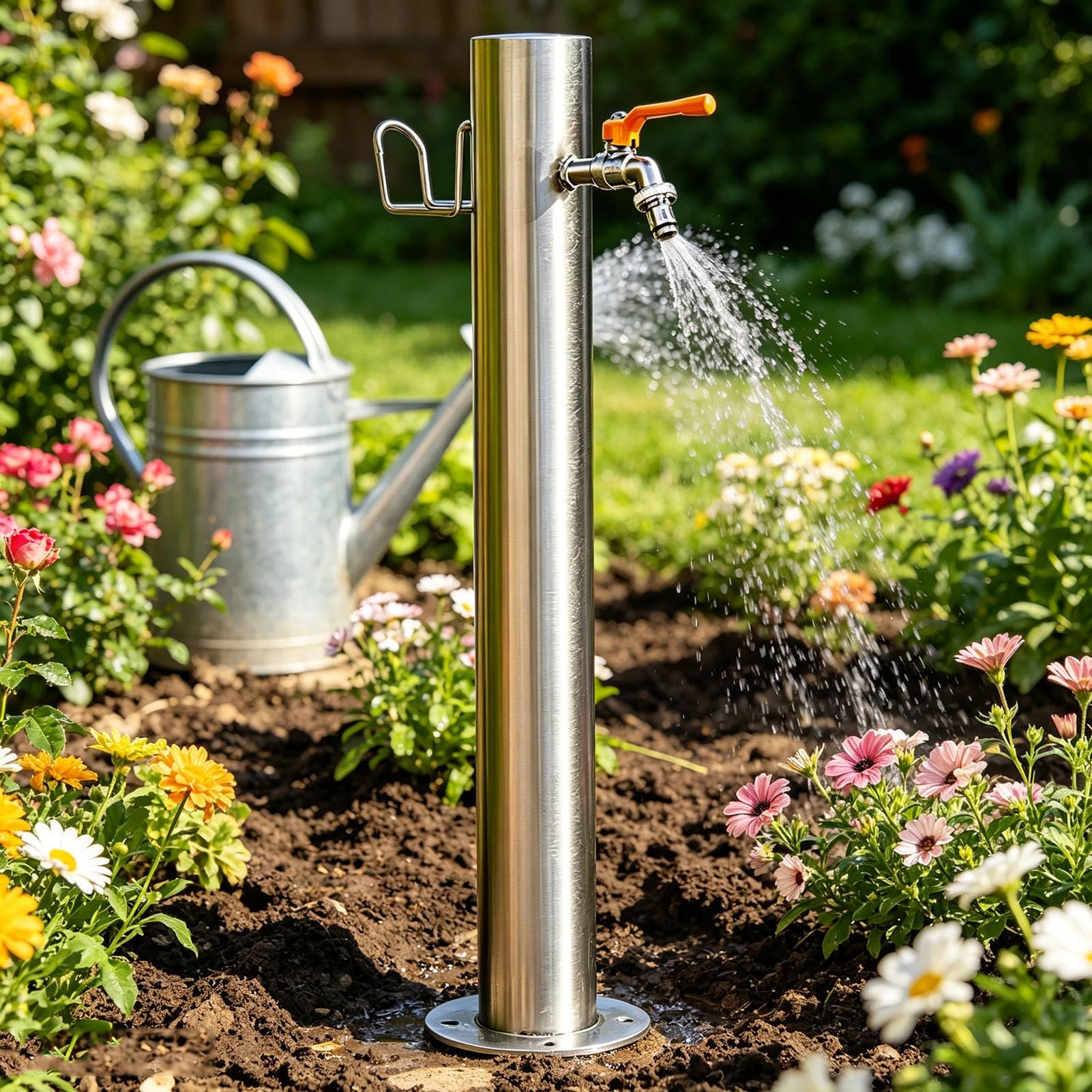Junvstor Style 1 Outdoor Water Column Garden Water Tap, Faucet With Dual Inlet & Hose Rack, Yard Hydrant, 304 Stainless Garden Water Spigot, Antifreeze Faucet For Irrigation Washing(,86Cm/33.7In)