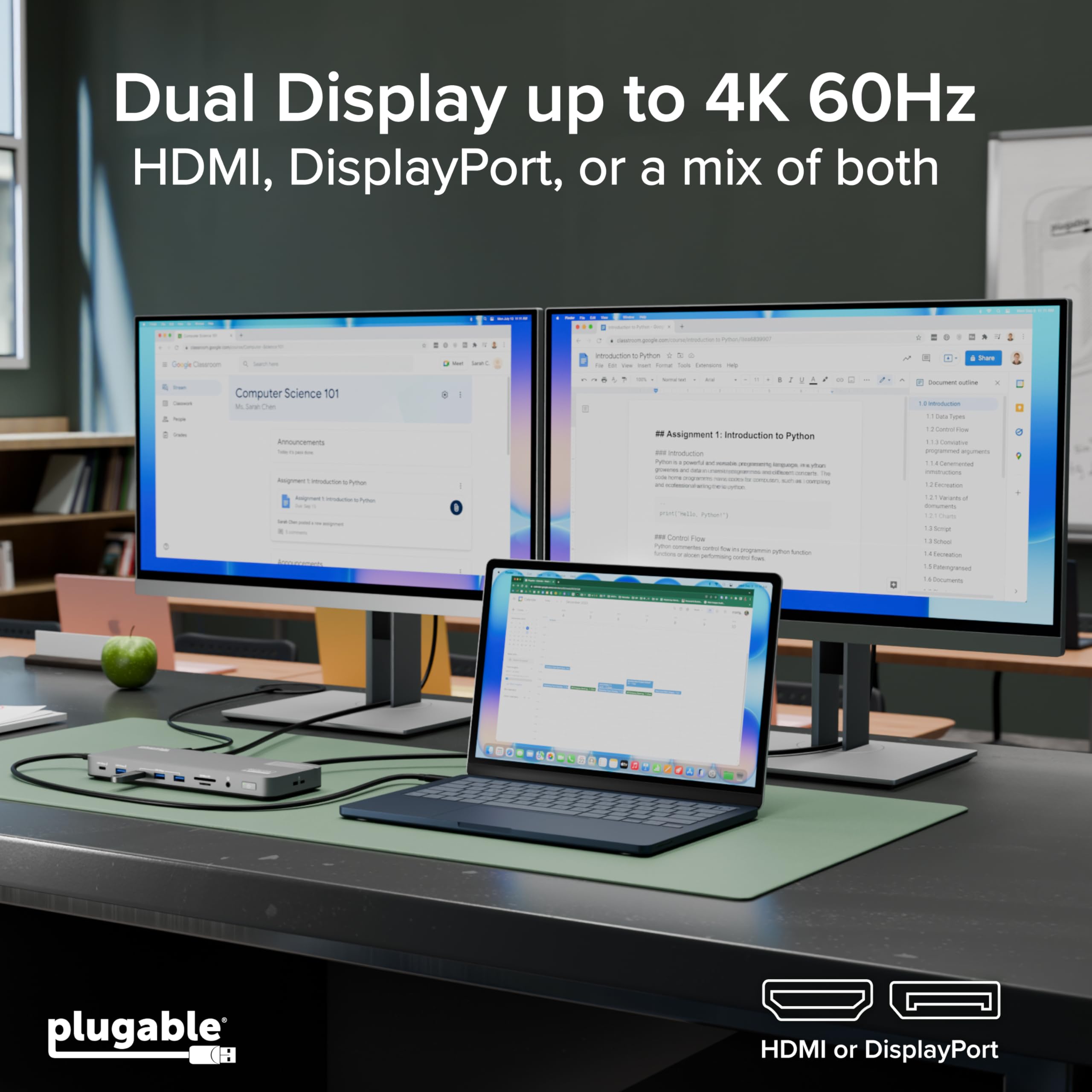 Plugable USB C Laptop Docking Station Dual Monitor 4K 60Hz for Apple Mac M1M2M3M4M5Neo 2X HDMI or DisplayPort for MacBook 100W Charging DisplayLink Dock Driver Install Required UD-6950PDH product thumbnail 5
