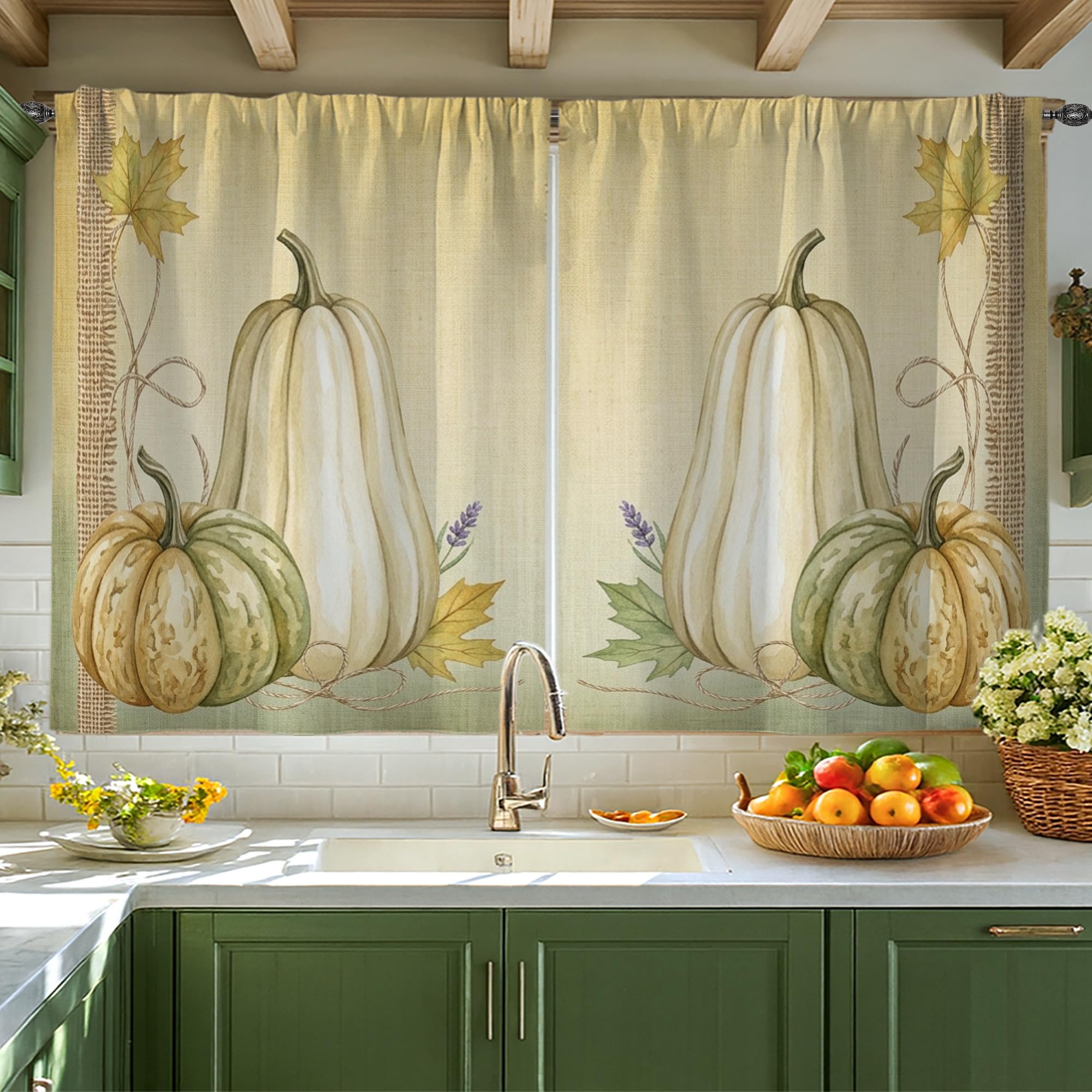 Rideaux rustiques citrouilles occultant le vis-à-vis en cuisine et salle de bain