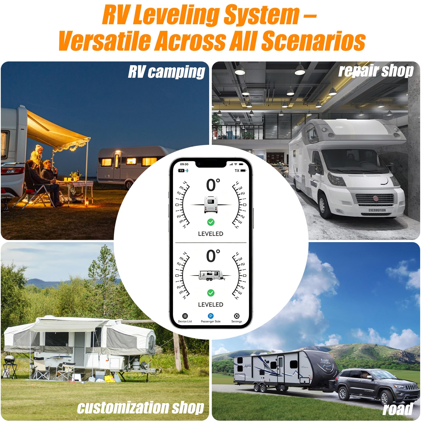 Kabelloses RV-Nivelliersystem, Bluetooth-Nivellierer für Camper, Automatische Niveaustanzeige,Wohnmobil Wohnwagen Camper Zubehör, Wohnmobil und Anhänger Nivelliergerät Offroad-Zubehör