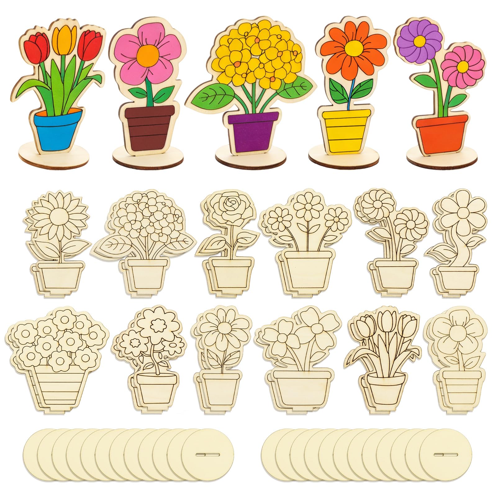 Fleurs en bois pour travaux manuels Ornements floraux Loisirs créatifs DIY