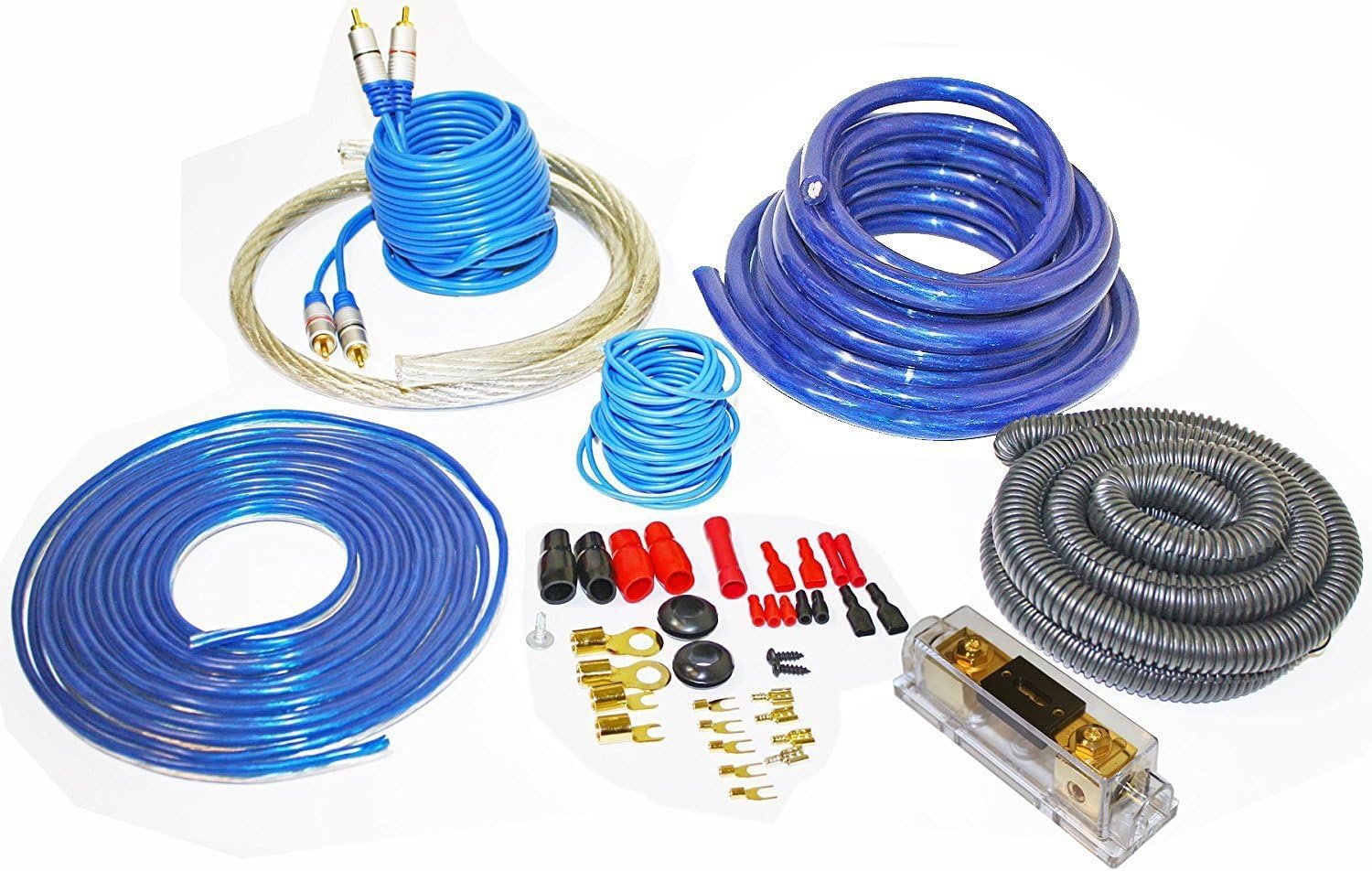 Audiotek AT-4KITANL-BL 4 Gauge Professional Heavy Duty Amplifier Installattion Kit Cables 2500W Blue