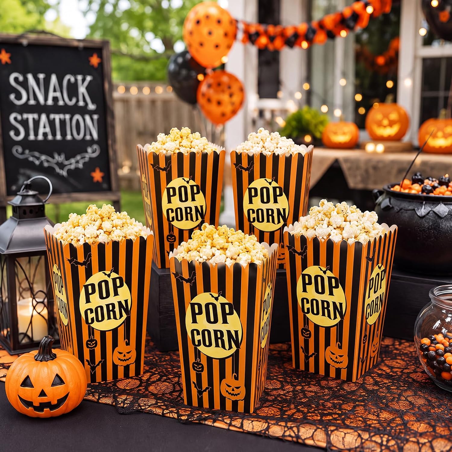 Yexiya 100 Pcs Halloween Popcorn Boxes Cardboard Treat Containers Party