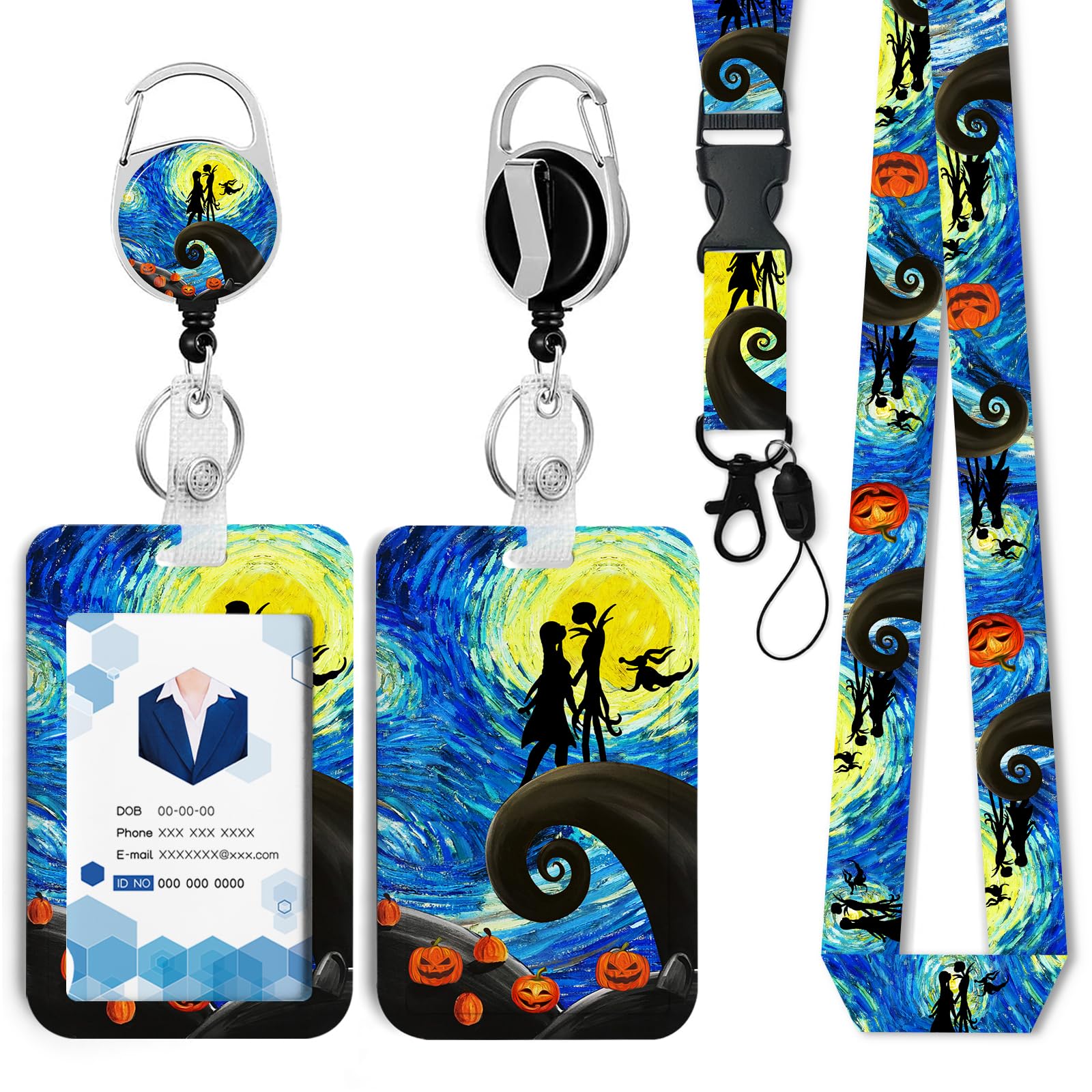 Badge Holder with Retractable Reel and Breakaway Lanyard，Christmas Nightmare Badge Clips Retractable Heavy Duty Badge Reel，Halloween Keychain，ID Holder with Breakaway Lanyard for School