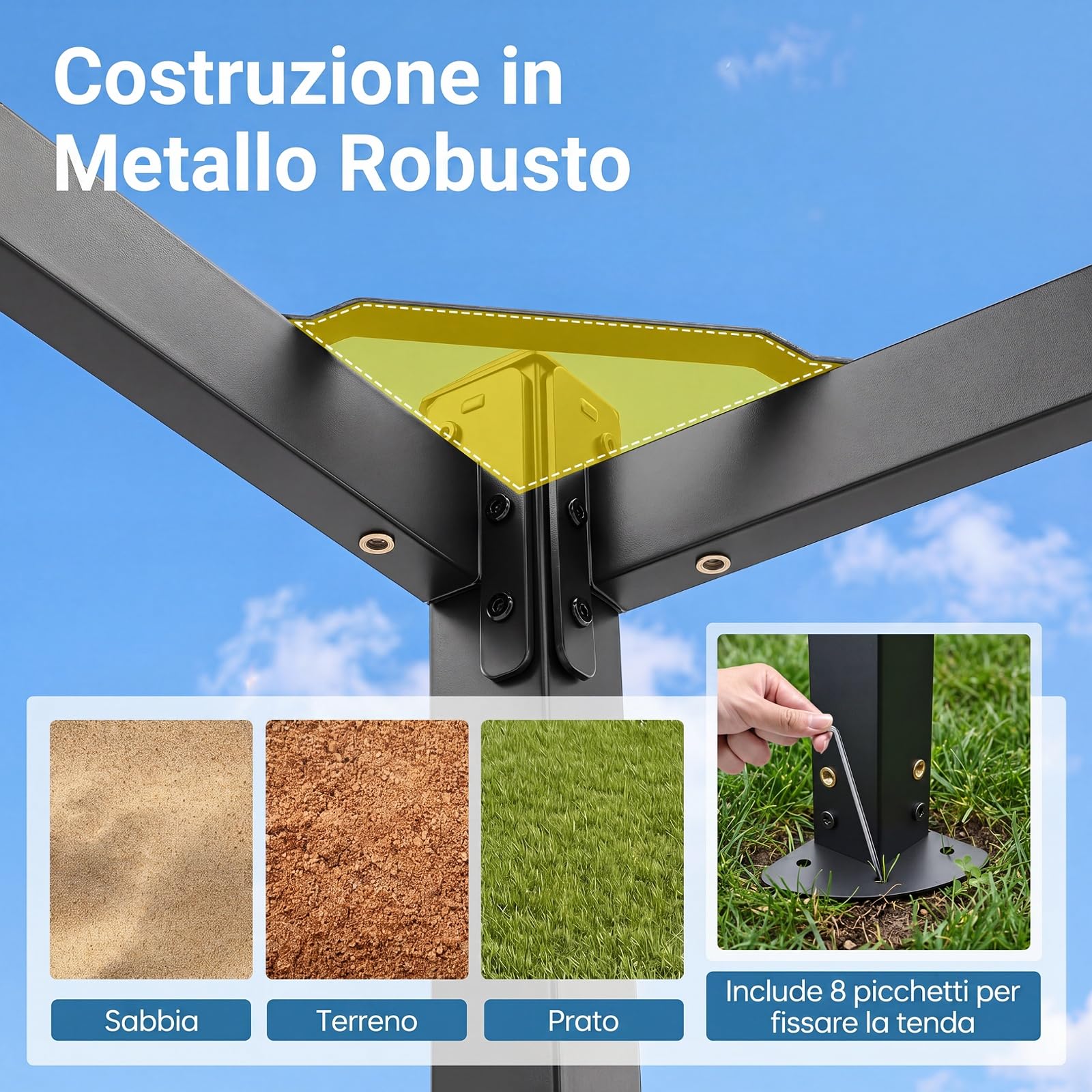 COSTWAY Gazebo da Giardino, Gazebo da Esterno con 2 Paraventi, Copertura Avvolgibile, Struttura Metallica e 8 Picchetti per Mercatini, Fiere e Campeggio, 230 x 230 x 220 cm (Stile 1)