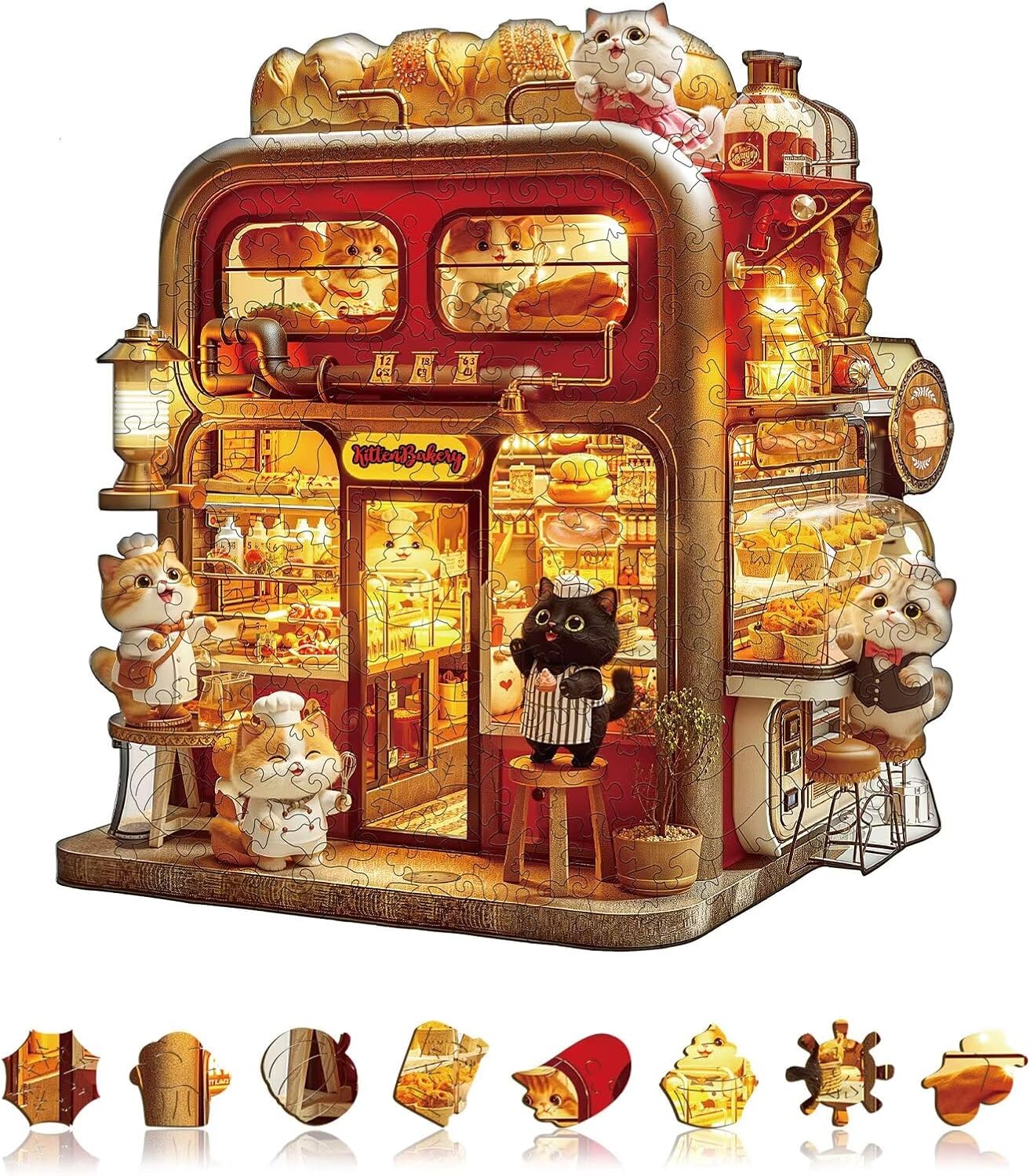 Bakery Cat Puzzles Adults Gifts for Women Men Wooden 270 Pieces 13.4 * 12.7in