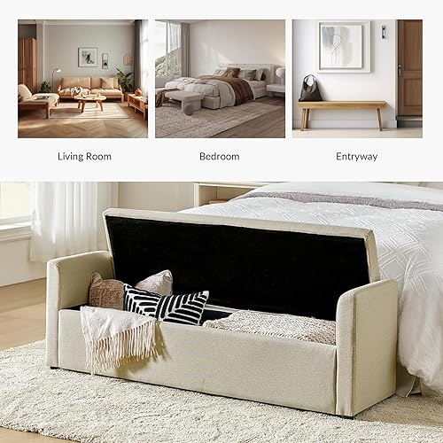 Miniatura 5 de HULALA HOME Banco de almacenamiento moderno con almohadas, banco otomano extra largo de 59.4 pulgadas para el extremo de la cama, cómodo reposapiés