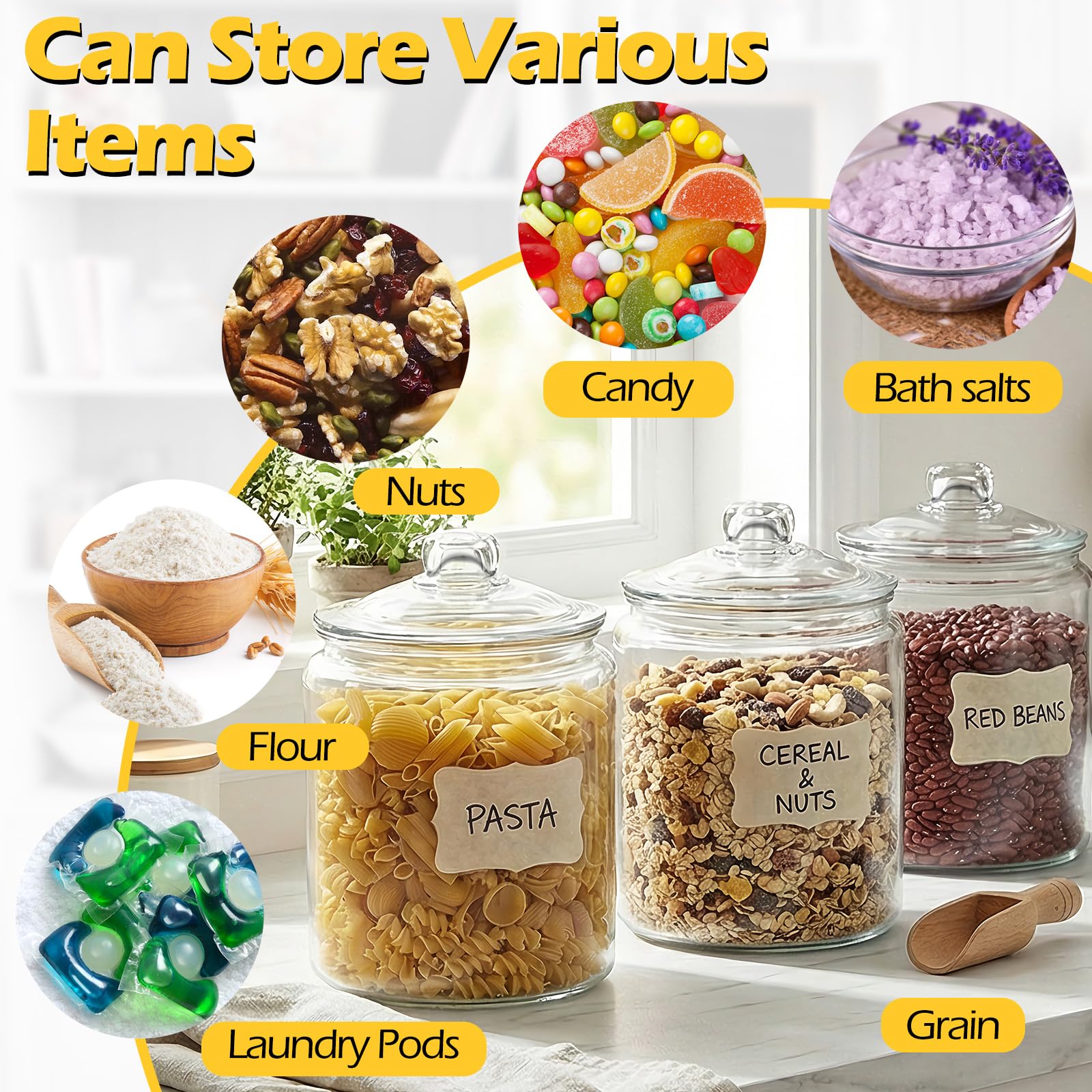 Masthome Grand bocal en verre de 3,8 l avec couvercle, hermétique, passe au lave-vaisselle, boîte de rangement en verre à large ouverture pour pâtes, farine, noix, biscuits, etc